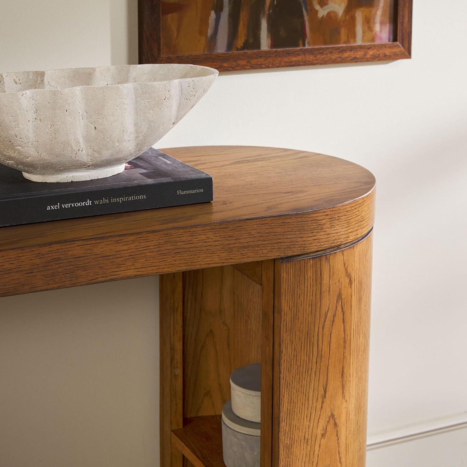 imageWalker Edison Maya Solid Oak Wood Veneer Console Table with Storage 48 Inch White OakMedium Brown