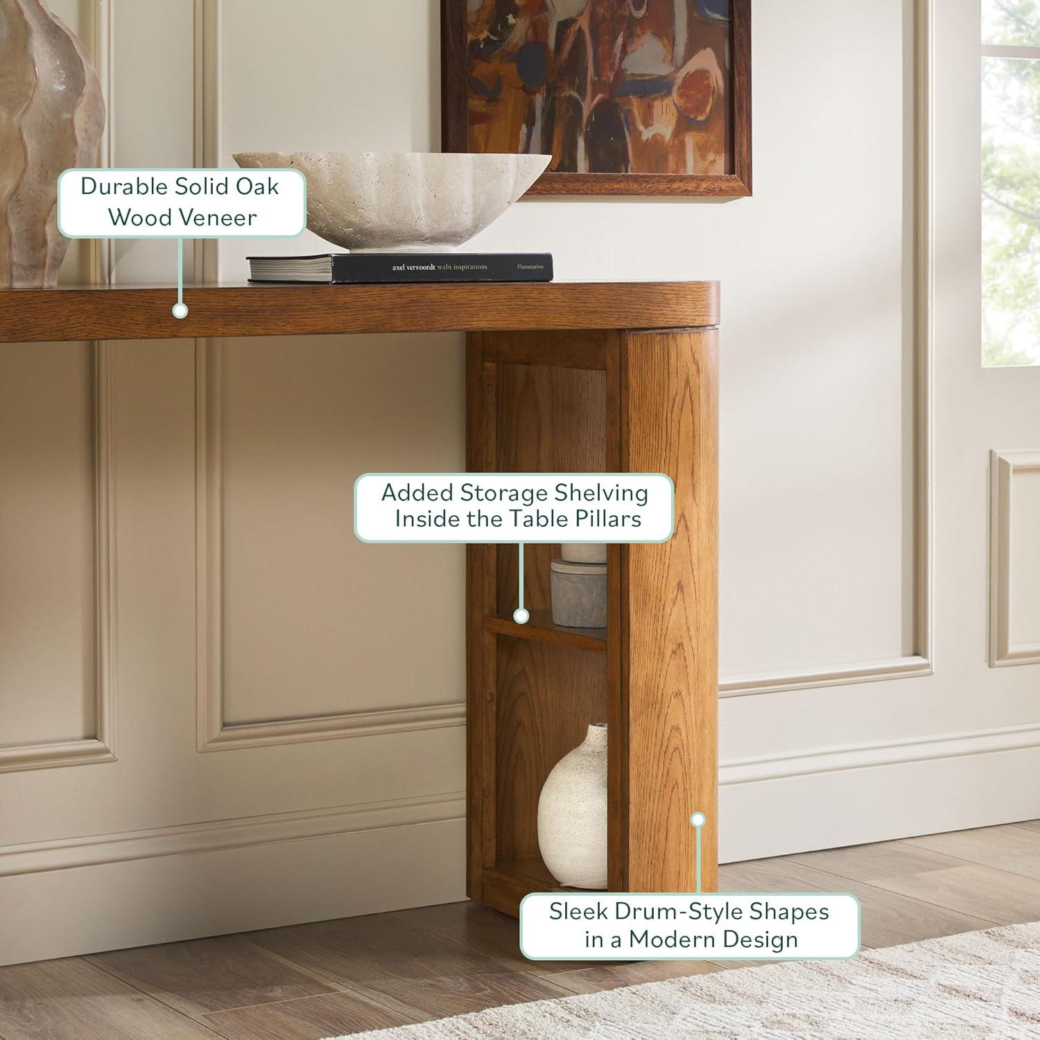 imageWalker Edison Maya Solid Oak Wood Veneer Console Table with Storage 48 Inch White OakMedium Brown