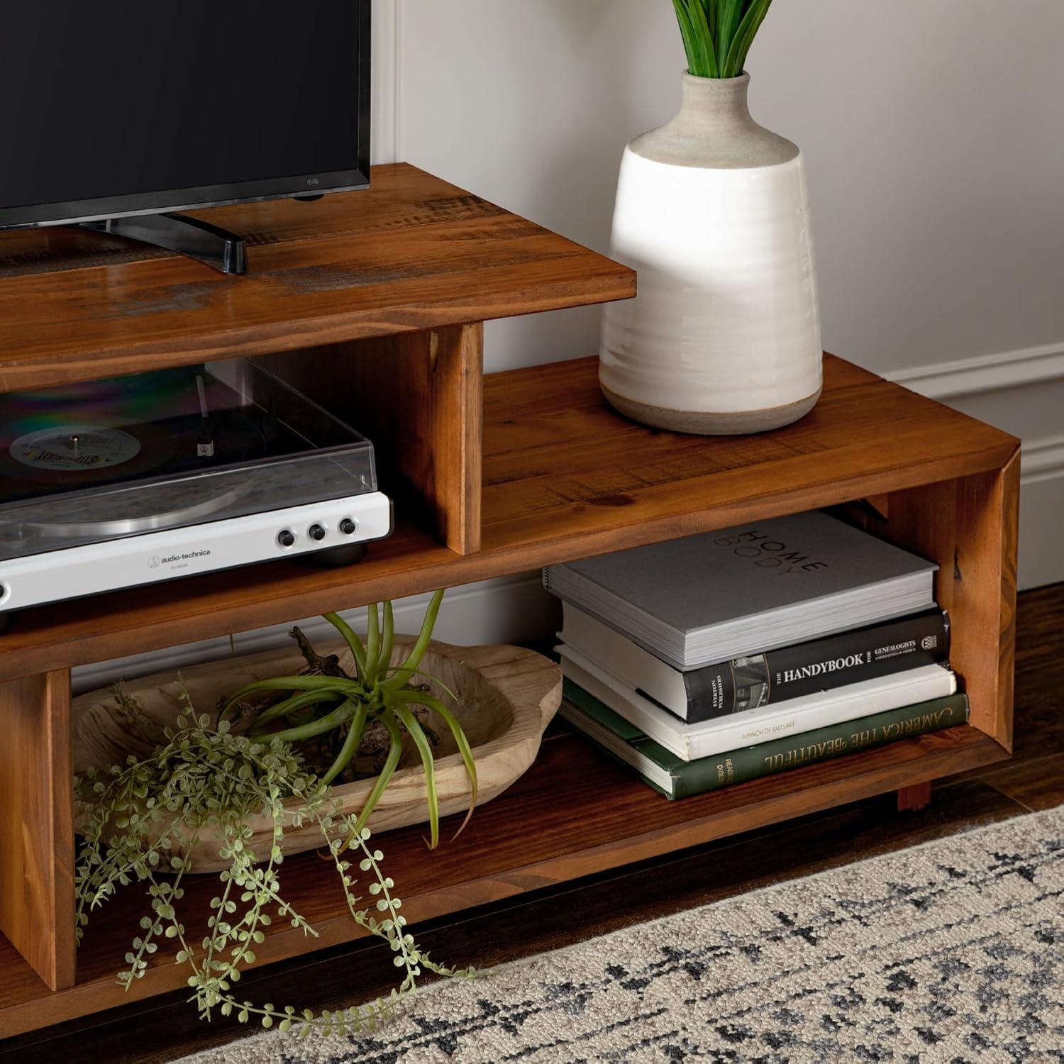 imageWalker Edison Meier Contemporary 2 Tier Asymmetrical Solid Wood TV Stand for TVs up to 50 Inches 60 Inch AmberAmber