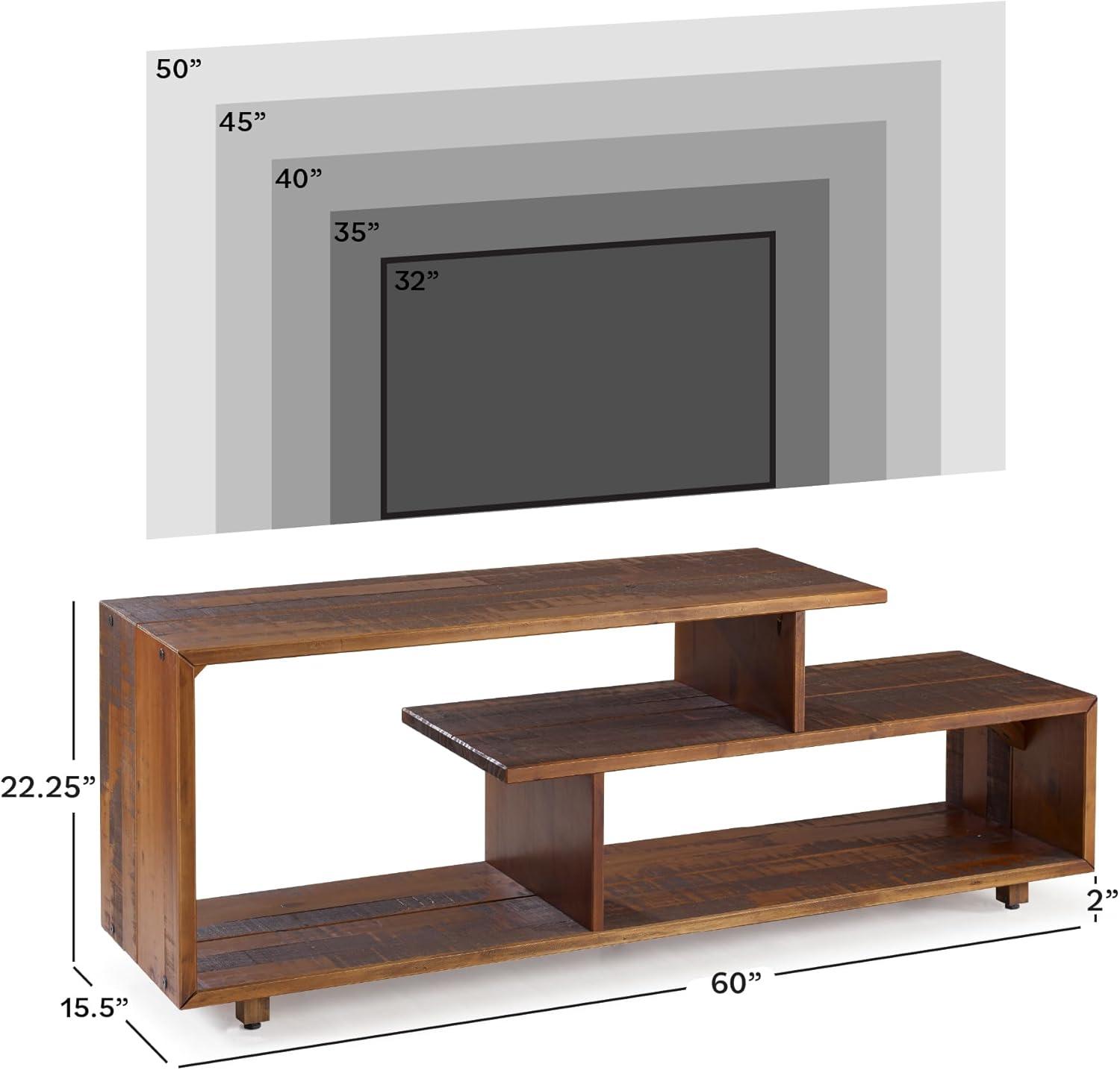 imageWalker Edison Meier Contemporary 2 Tier Asymmetrical Solid Wood TV Stand for TVs up to 50 Inches 60 Inch AmberAmber