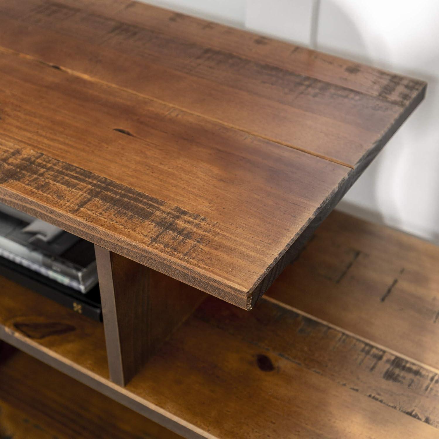 imageWalker Edison Meier Contemporary 2 Tier Asymmetrical Solid Wood TV Stand for TVs up to 50 Inches 60 Inch AmberAmber