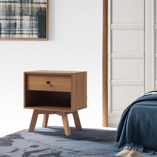 imageWalker Edison Mid Century Modern 1Drawer Nightstand Bedroom Storage Drawer and Shelf Bedside End Table 21 Inch Coastal OakMocha