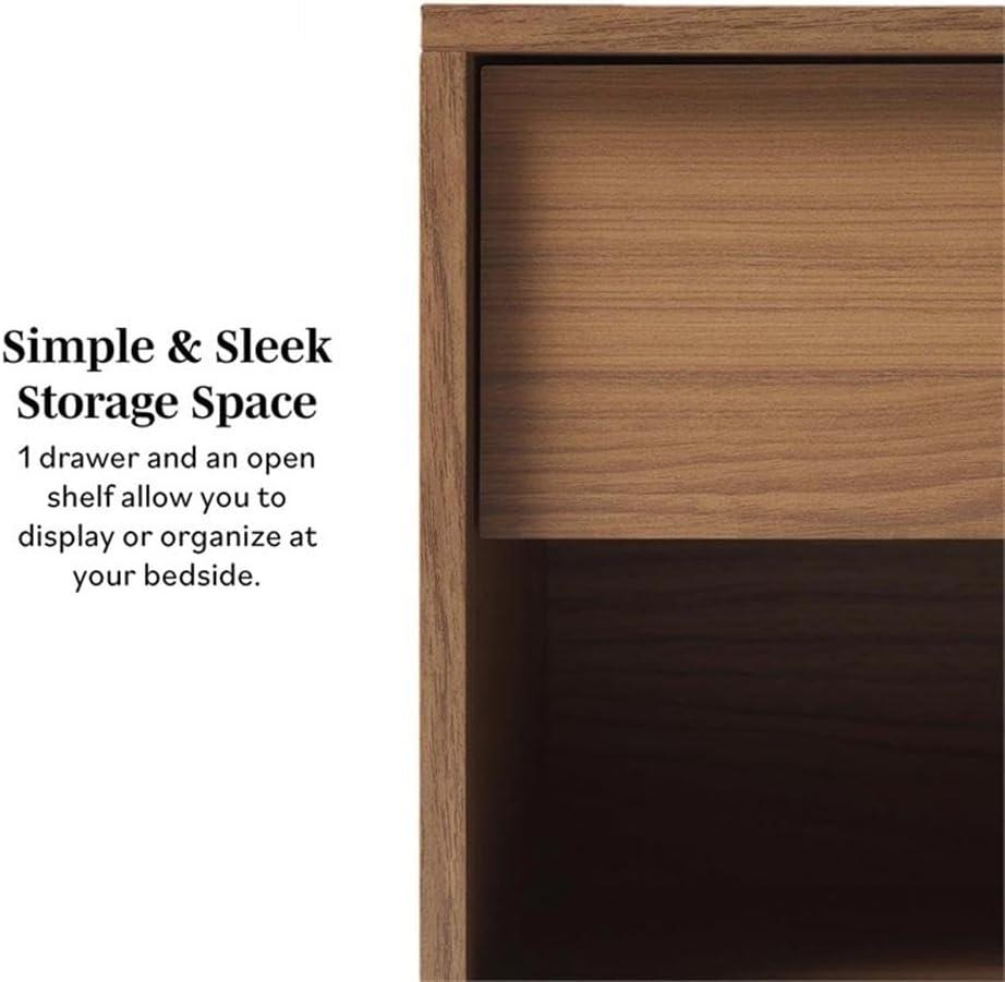 imageWalker Edison Mid Century Modern 1Drawer Nightstand Bedroom Storage Drawer and Shelf Bedside End Table 21 Inch Coastal OakMocha