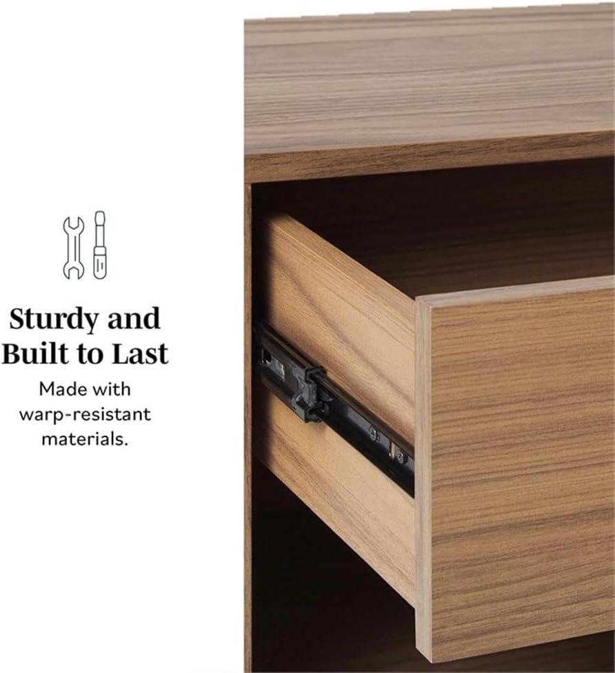 imageWalker Edison Mid Century Modern 1Drawer Nightstand Bedroom Storage Drawer and Shelf Bedside End Table 21 Inch Coastal OakMocha