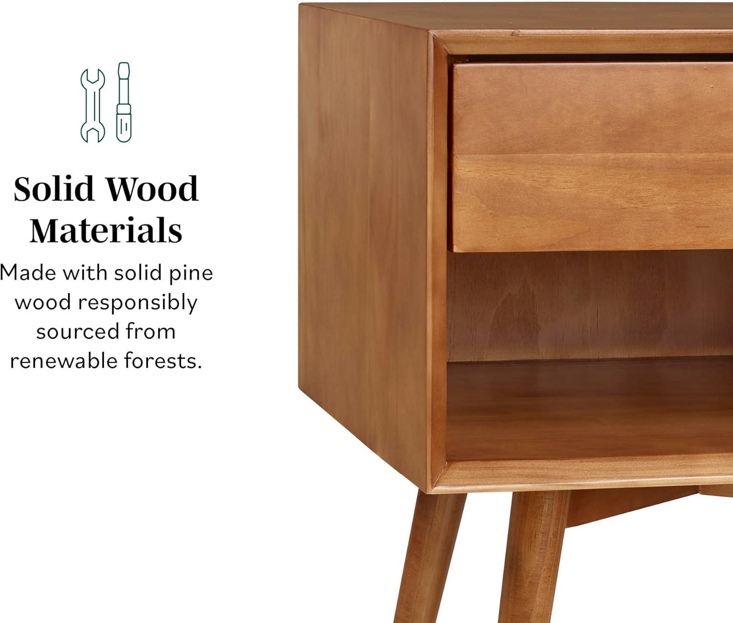 imageWalker Edison Mid Century Modern 1Drawer Nightstand Bedroom Storage Drawer and Shelf Bedside End Table 24 Inch Natural PineCaramel