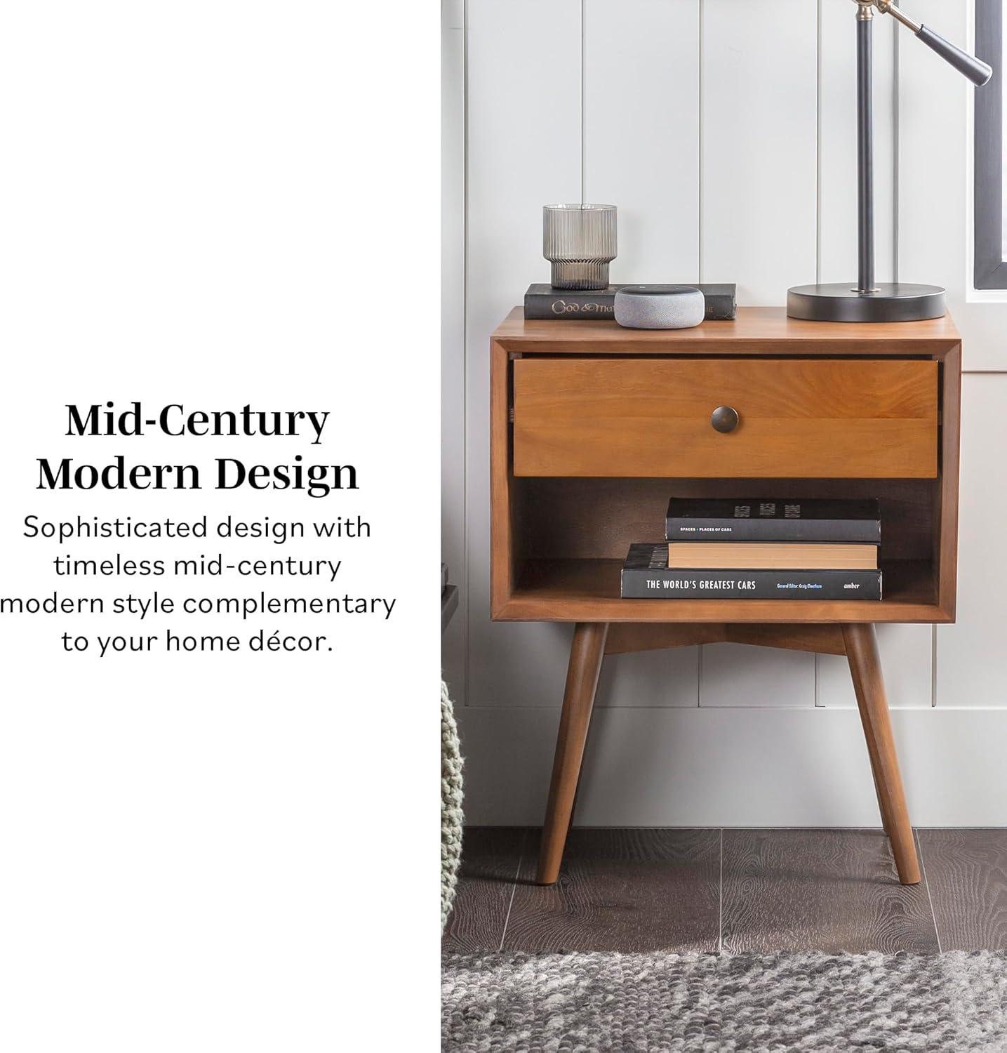 imageWalker Edison Mid Century Modern 1Drawer Nightstand Bedroom Storage Drawer and Shelf Bedside End Table 24 Inch Natural PineCaramel