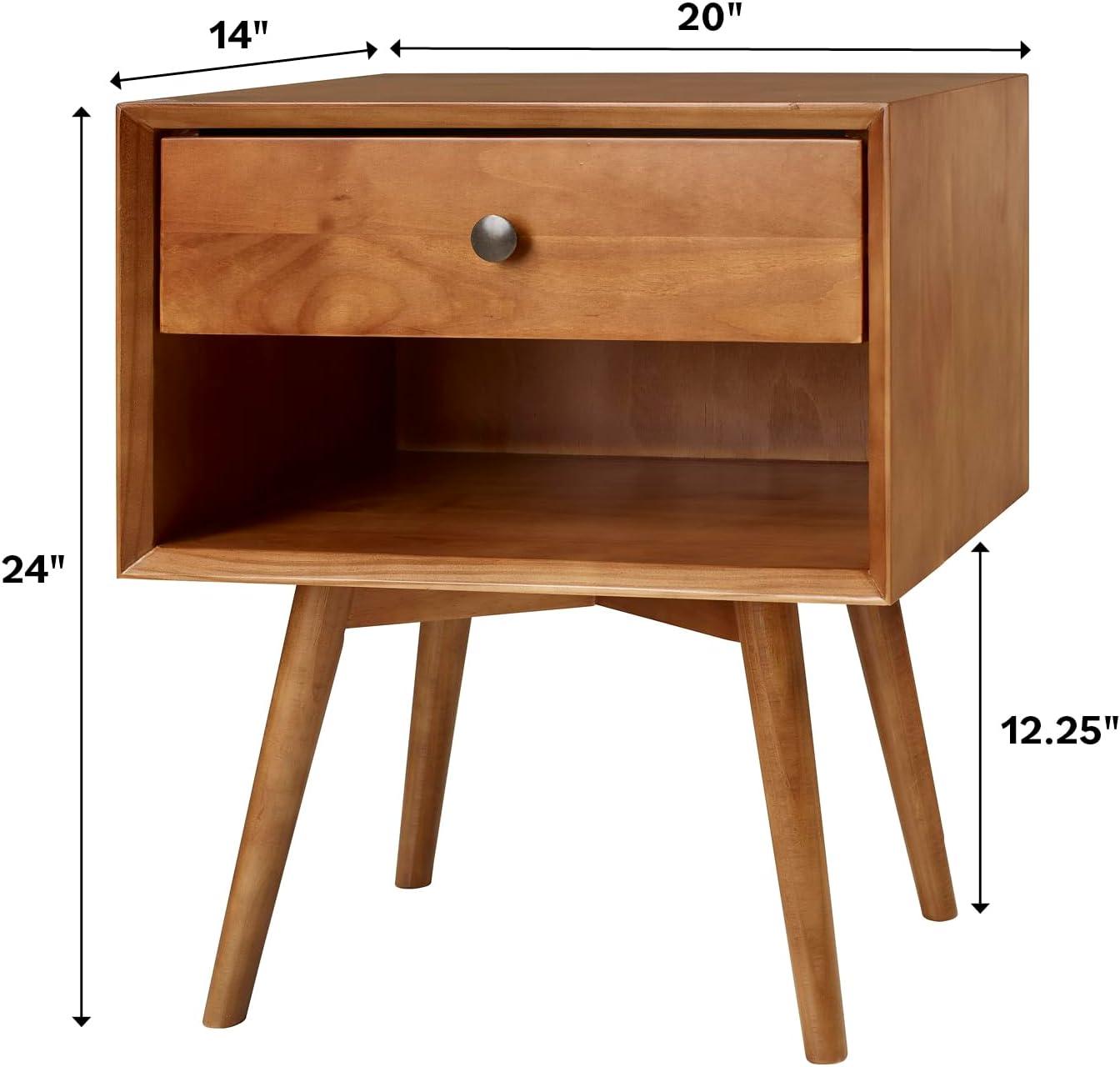 imageWalker Edison Mid Century Modern 1Drawer Nightstand Bedroom Storage Drawer and Shelf Bedside End Table 24 Inch Natural PineCaramel