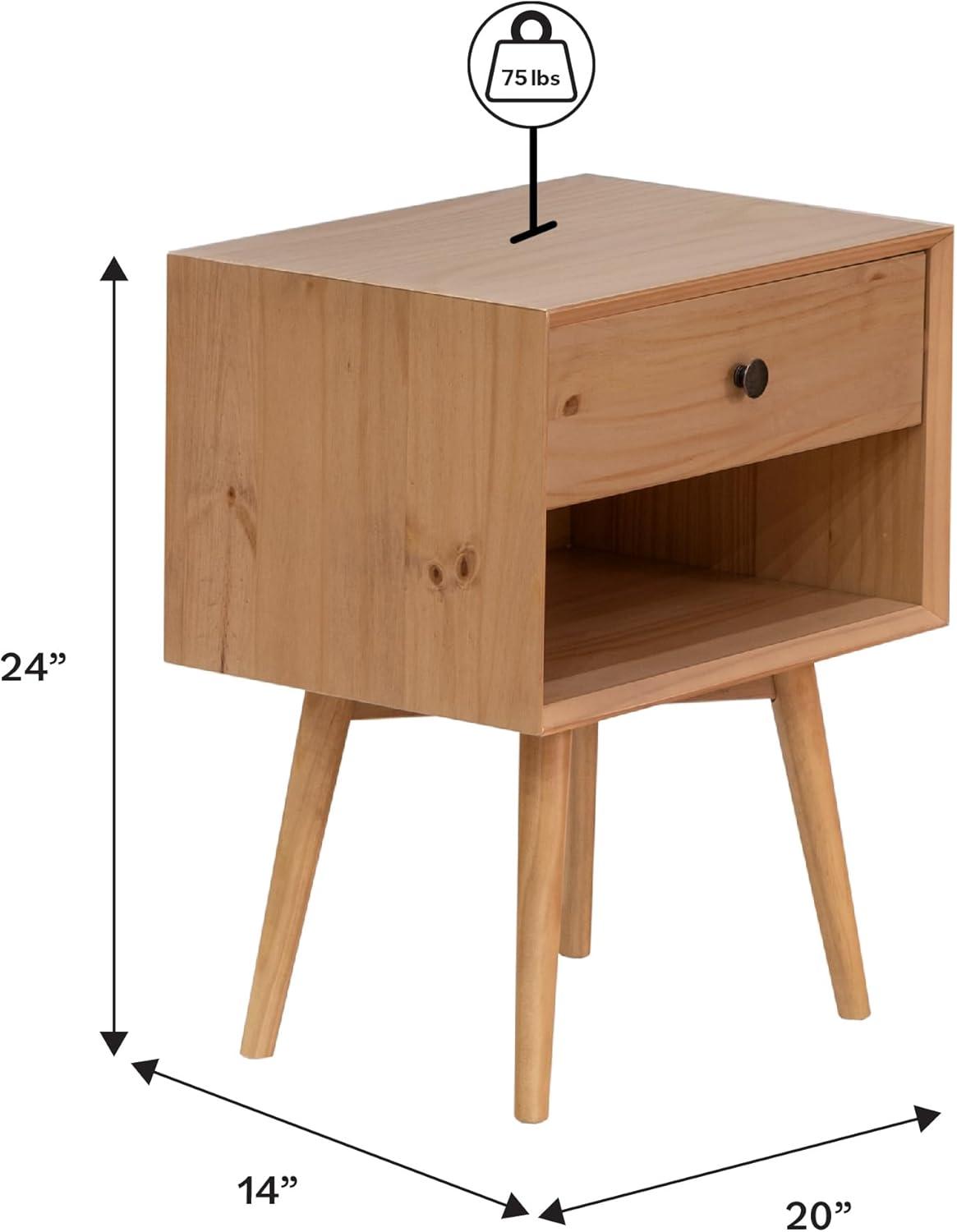 imageWalker Edison Mid Century Modern 1Drawer Nightstand Bedroom Storage Drawer and Shelf Bedside End Table 24 Inch Natural PineNatural Pine