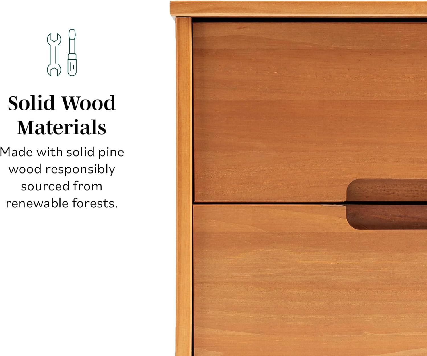 imageWalker Edison Mid Century Modern Grooved Handle Wood Nightstand Side Table Bedroom Storage Drawer and Shelf Bedside End Table 2 Drawer CaramelNatural Pine