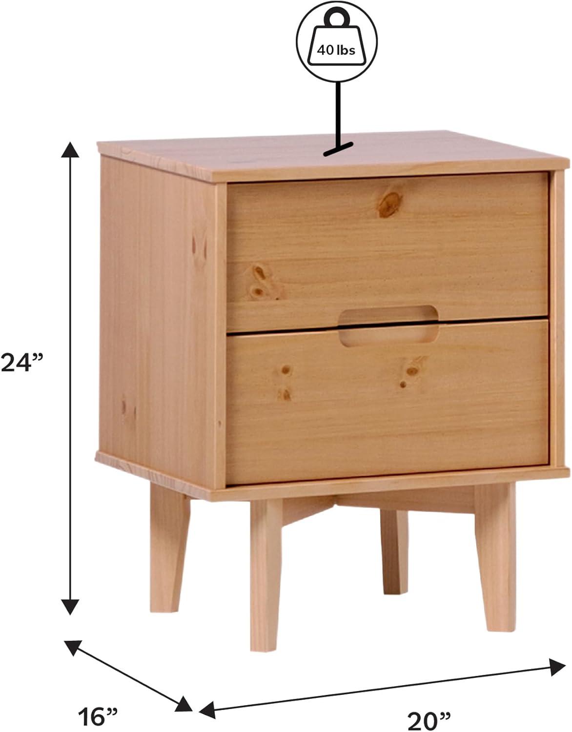 imageWalker Edison Mid Century Modern Grooved Handle Wood Nightstand Side Table Bedroom Storage Drawer and Shelf Bedside End Table 2 Drawer CaramelNatural Pine