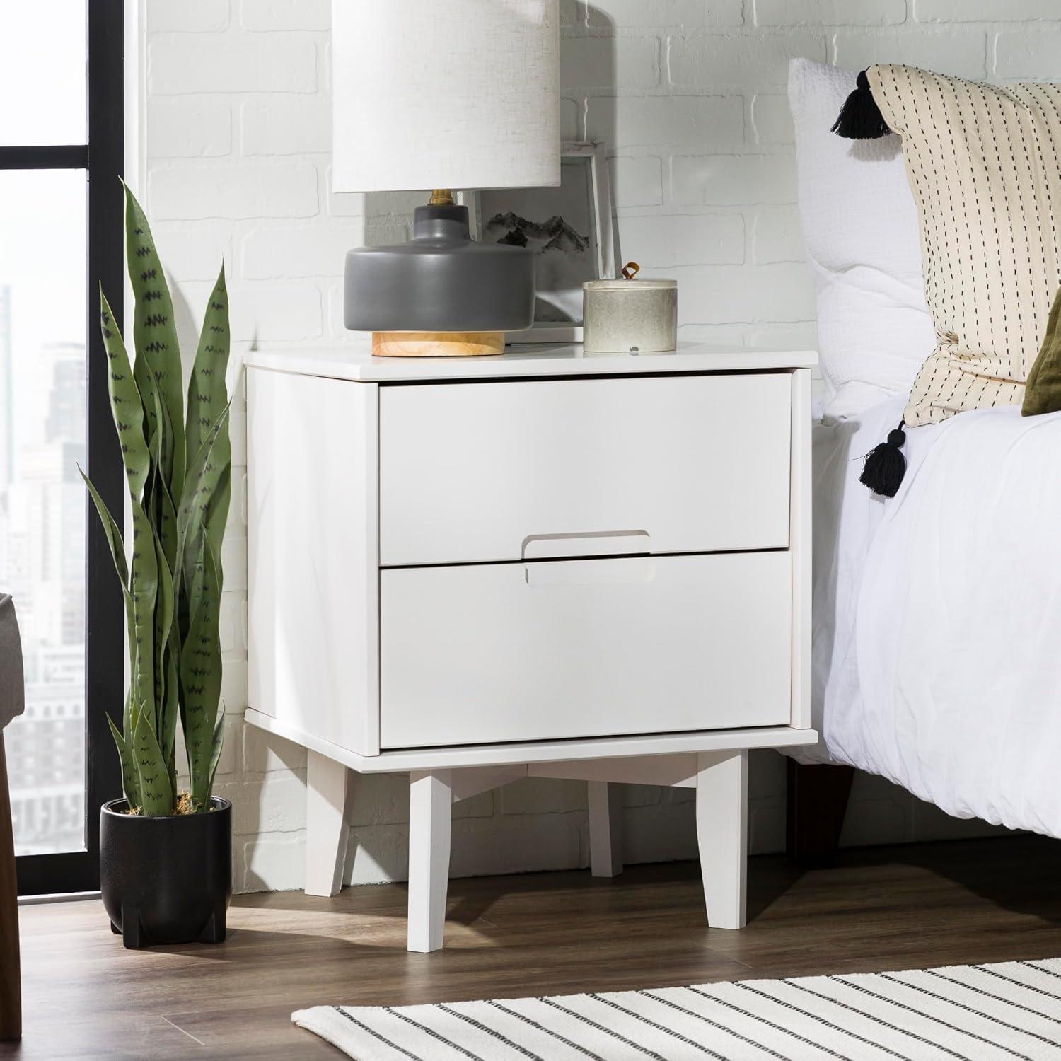 imageWalker Edison Mid Century Modern Grooved Handle Wood Nightstand Side Table Bedroom Storage Drawer and Shelf Bedside End Table 2 Drawer CaramelWhite