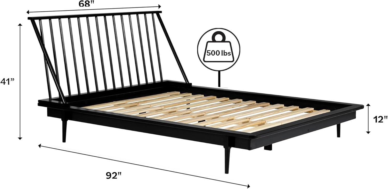 imageWalker Edison Mid Century Modern Solid Wood Spindle Platform Bed Headboard Footboard Bed Frame Bedroom Queen CaramelBlack