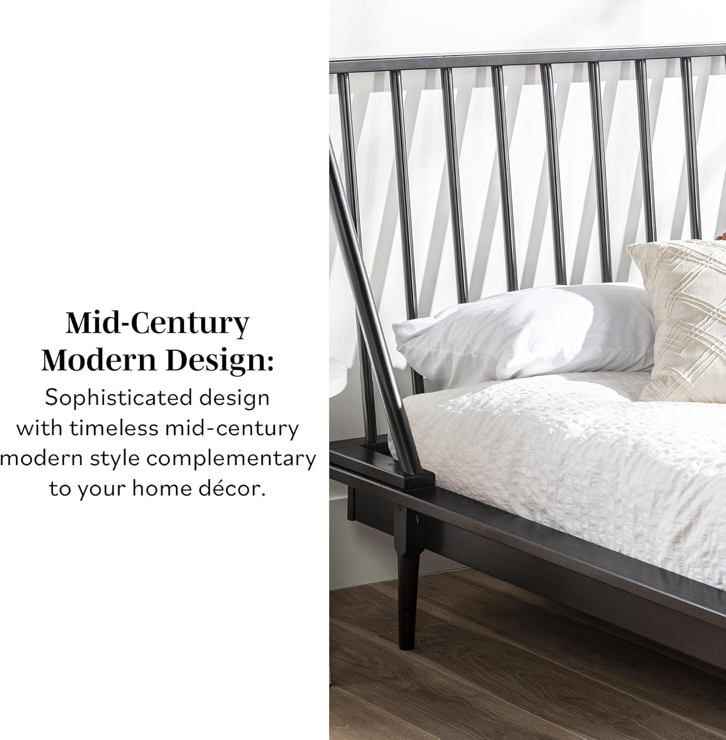 imageWalker Edison Mid Century Modern Solid Wood Spindle Platform Bed Headboard Footboard Bed Frame Bedroom Queen CaramelBlack
