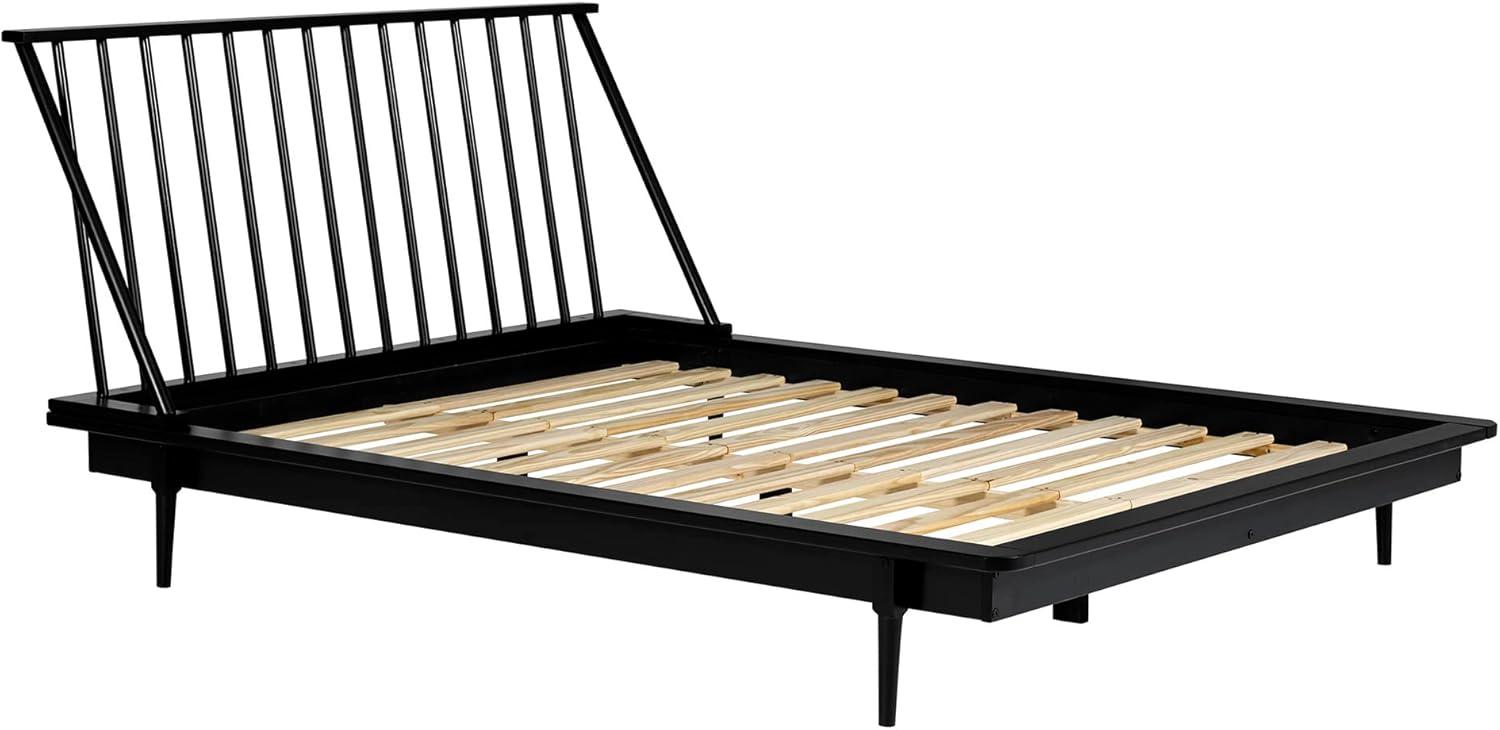 imageWalker Edison Mid Century Modern Solid Wood Spindle Platform Bed Headboard Footboard Bed Frame Bedroom Queen CaramelBlack