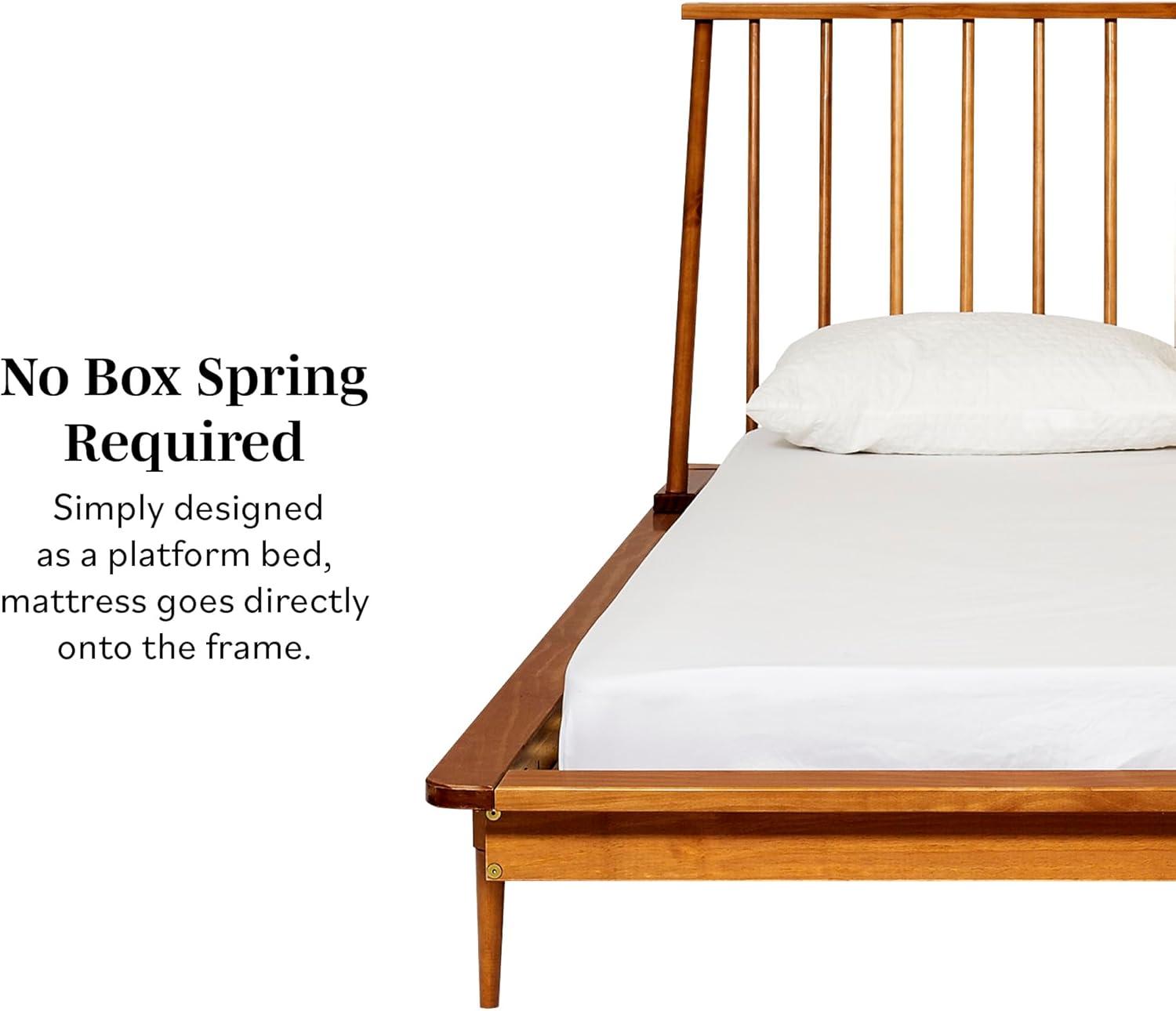 imageWalker Edison Mid Century Modern Solid Wood Spindle Platform Bed Headboard Footboard Bed Frame Bedroom Queen CaramelCaramel