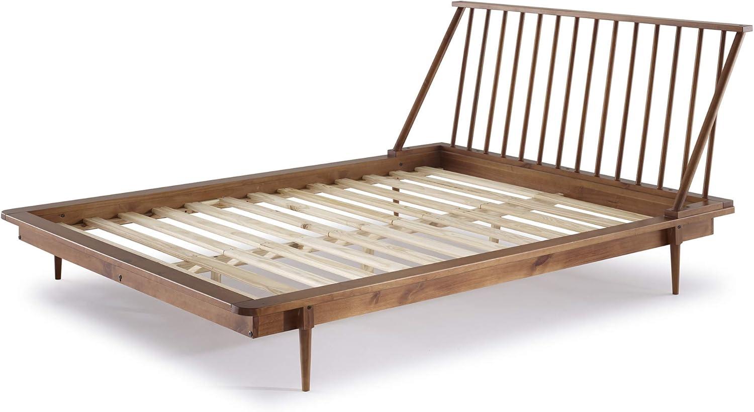 imageWalker Edison Mid Century Modern Solid Wood Spindle Platform Bed Headboard Footboard Bed Frame Bedroom Queen CaramelCaramel