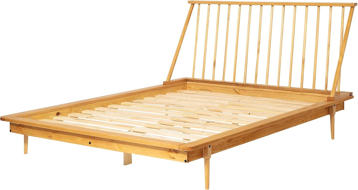 imageWalker Edison Mid Century Modern Solid Wood Spindle Platform Bed Headboard Footboard Bed Frame Bedroom Queen CaramelLight Oak