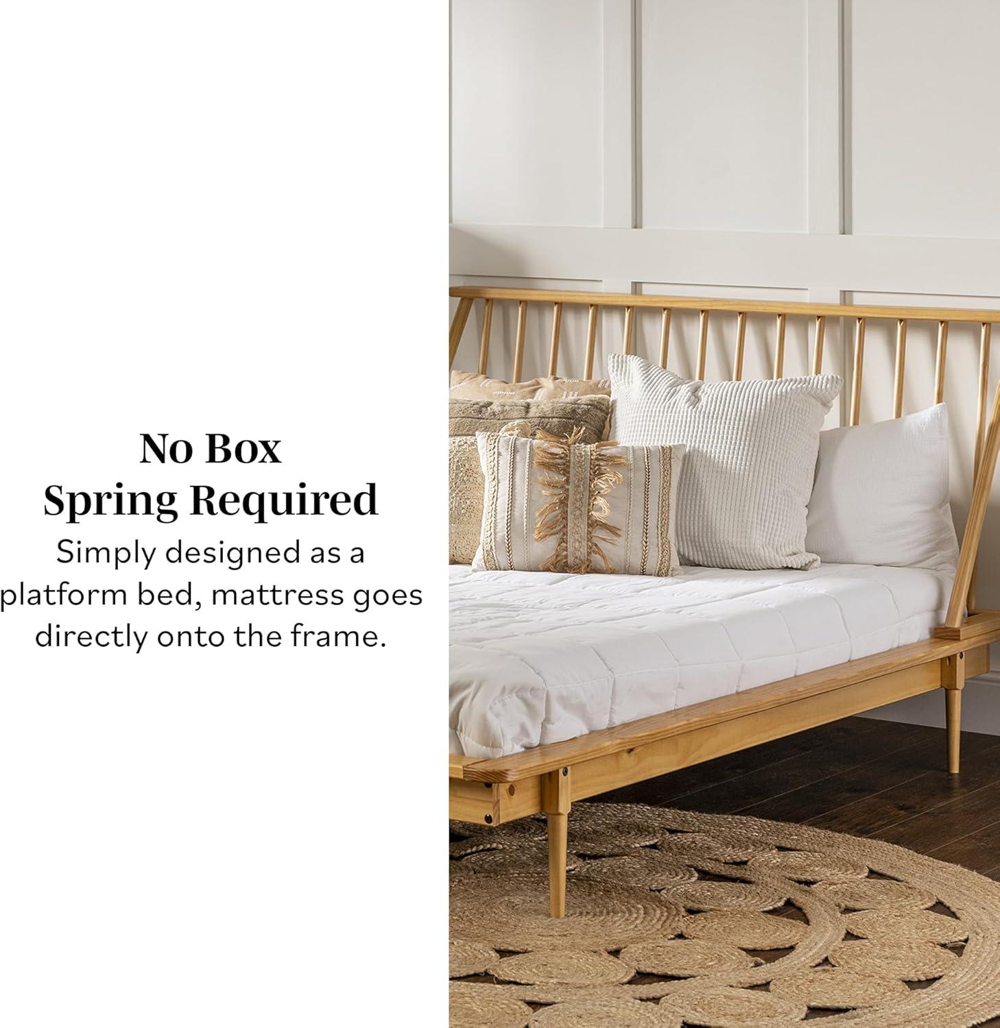 imageWalker Edison Mid Century Modern Solid Wood Spindle Platform Bed Headboard Footboard Bed Frame Bedroom Queen CaramelLight Oak