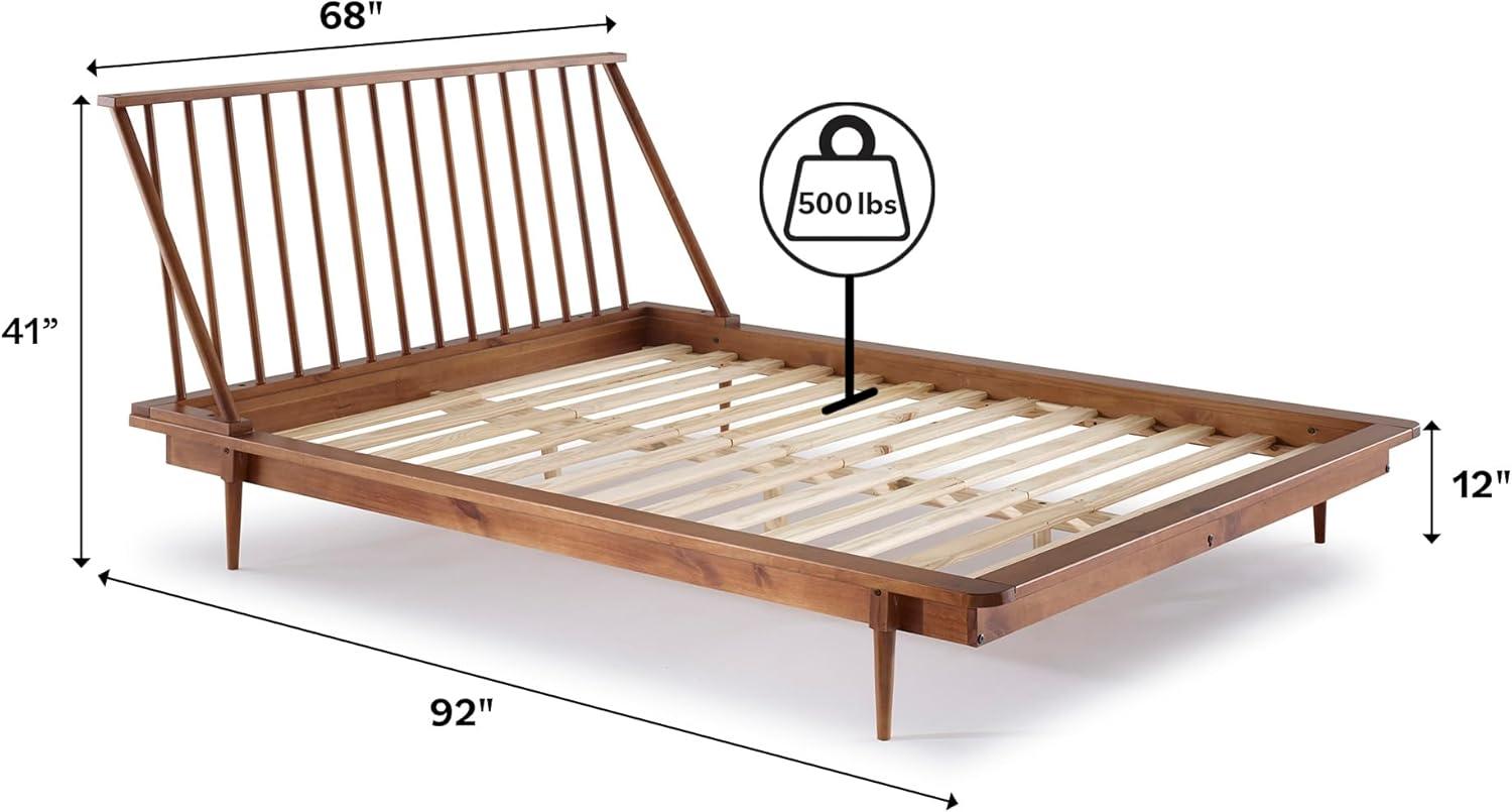 imageWalker Edison Mid Century Modern Solid Wood Spindle Platform Bed Headboard Footboard Bed Frame Bedroom Queen CaramelWalnut