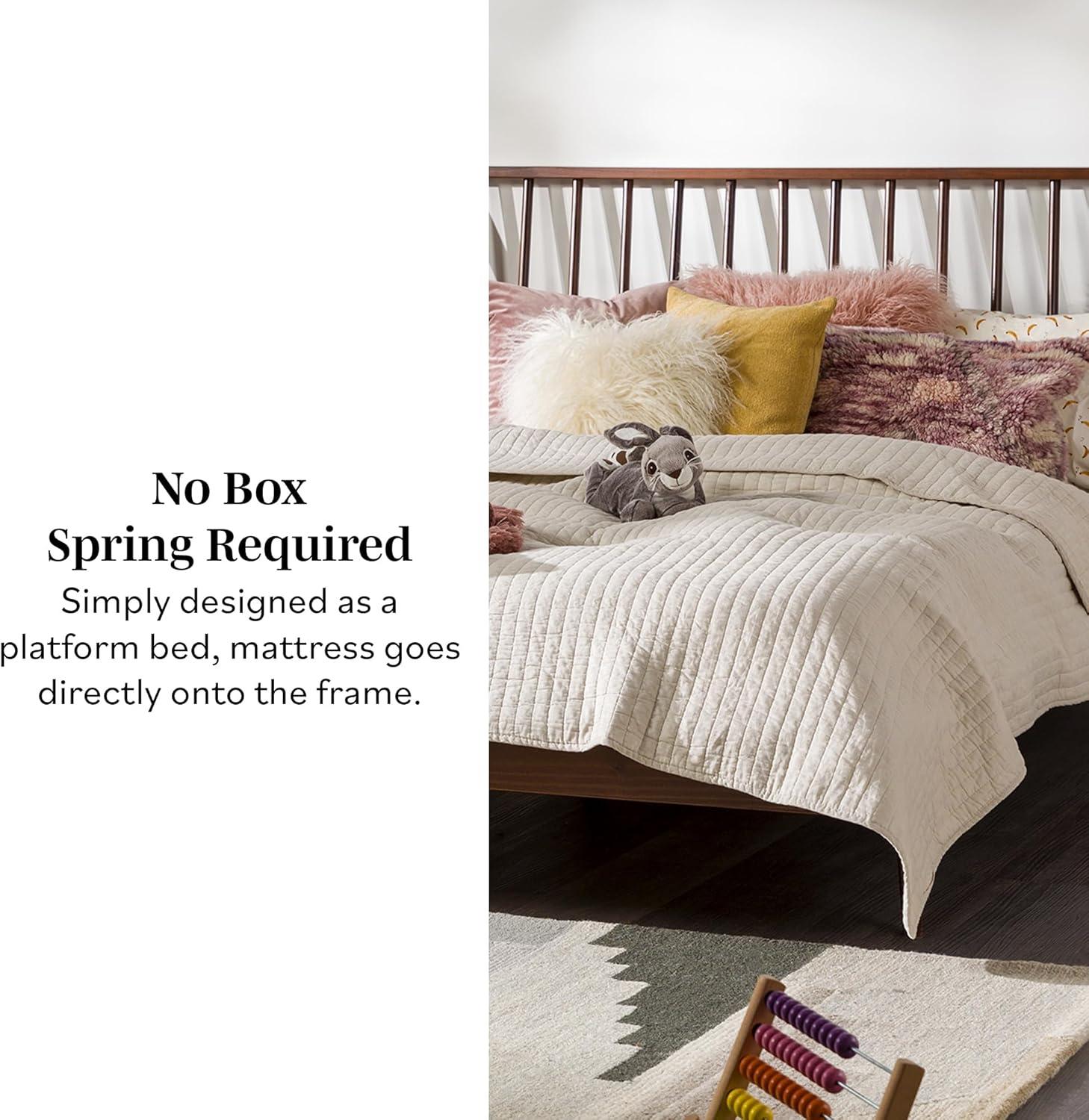 imageWalker Edison Mid Century Modern Solid Wood Spindle Platform Bed Headboard Footboard Bed Frame Bedroom Queen CaramelWalnut