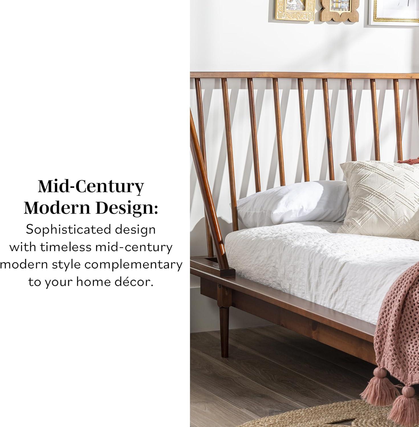 imageWalker Edison Mid Century Modern Solid Wood Spindle Platform Bed Headboard Footboard Bed Frame Bedroom Queen CaramelWalnut