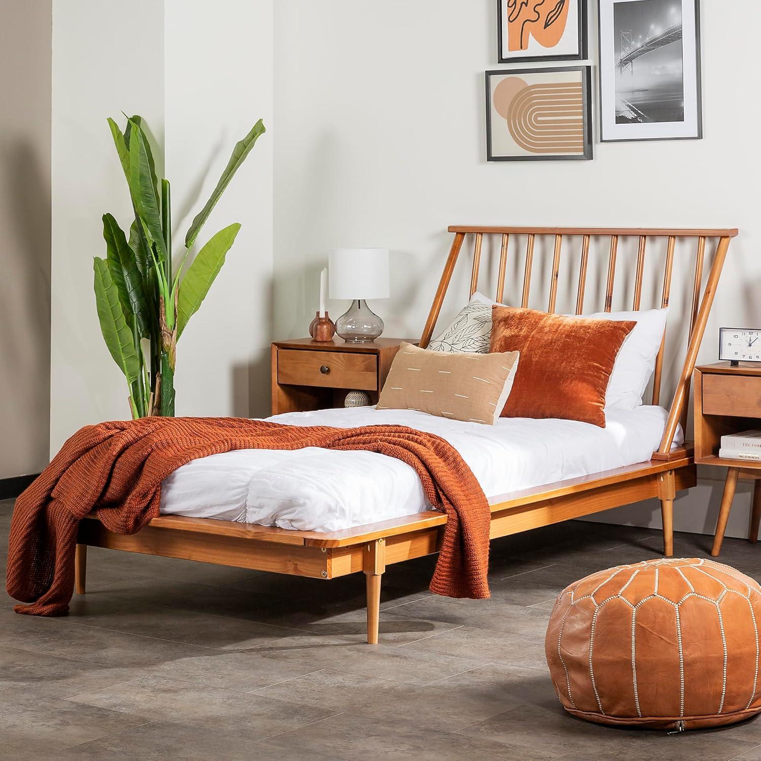 imageWalker Edison Mid Century Modern Solid Wood Spindle Platform Bed Headboard Footboard Bed Frame Bedroom Twin CaramelCaramel