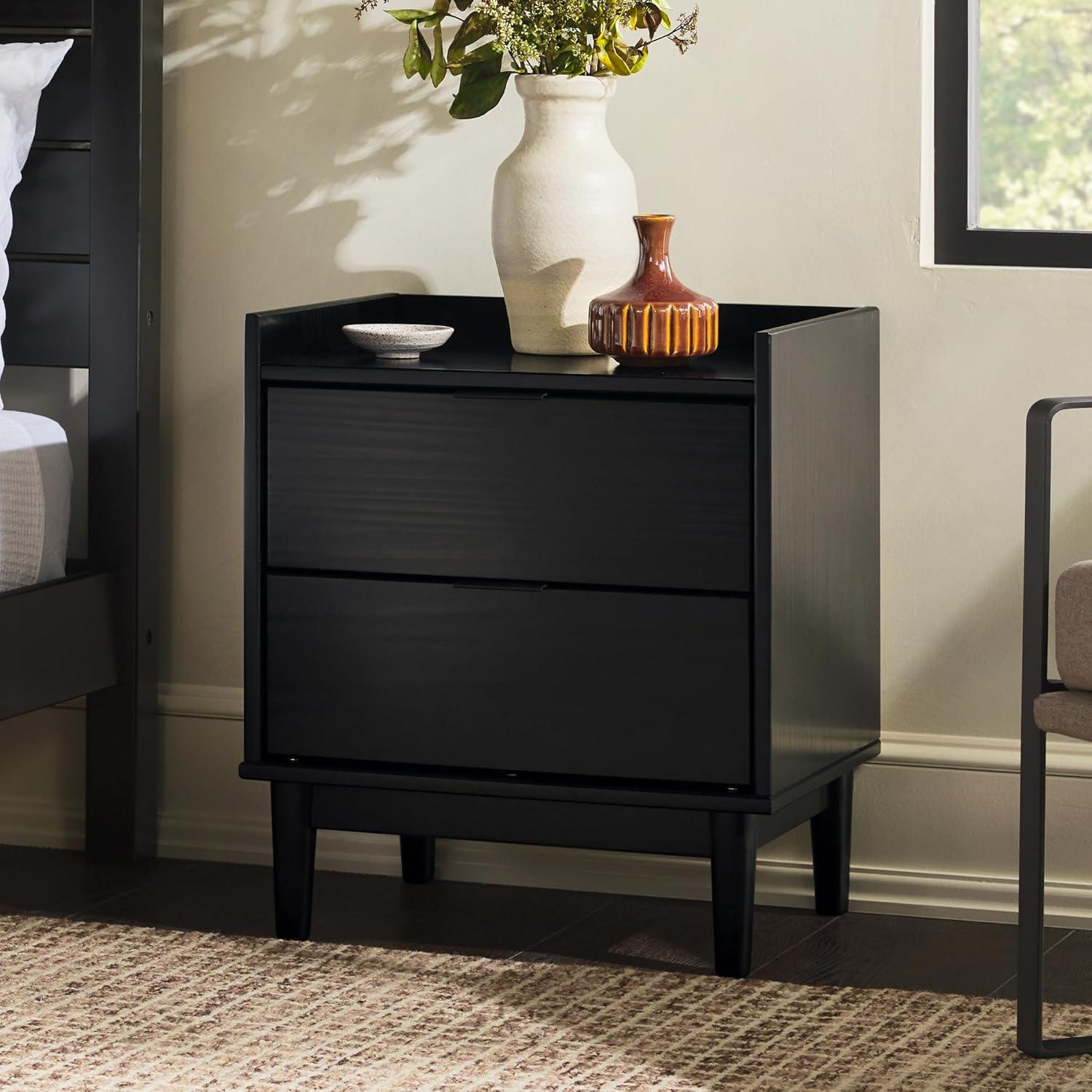 imageWalker Edison MidCentury Modern Solid Wood 2Drawer Nightstand 20 Inch BlackBlack