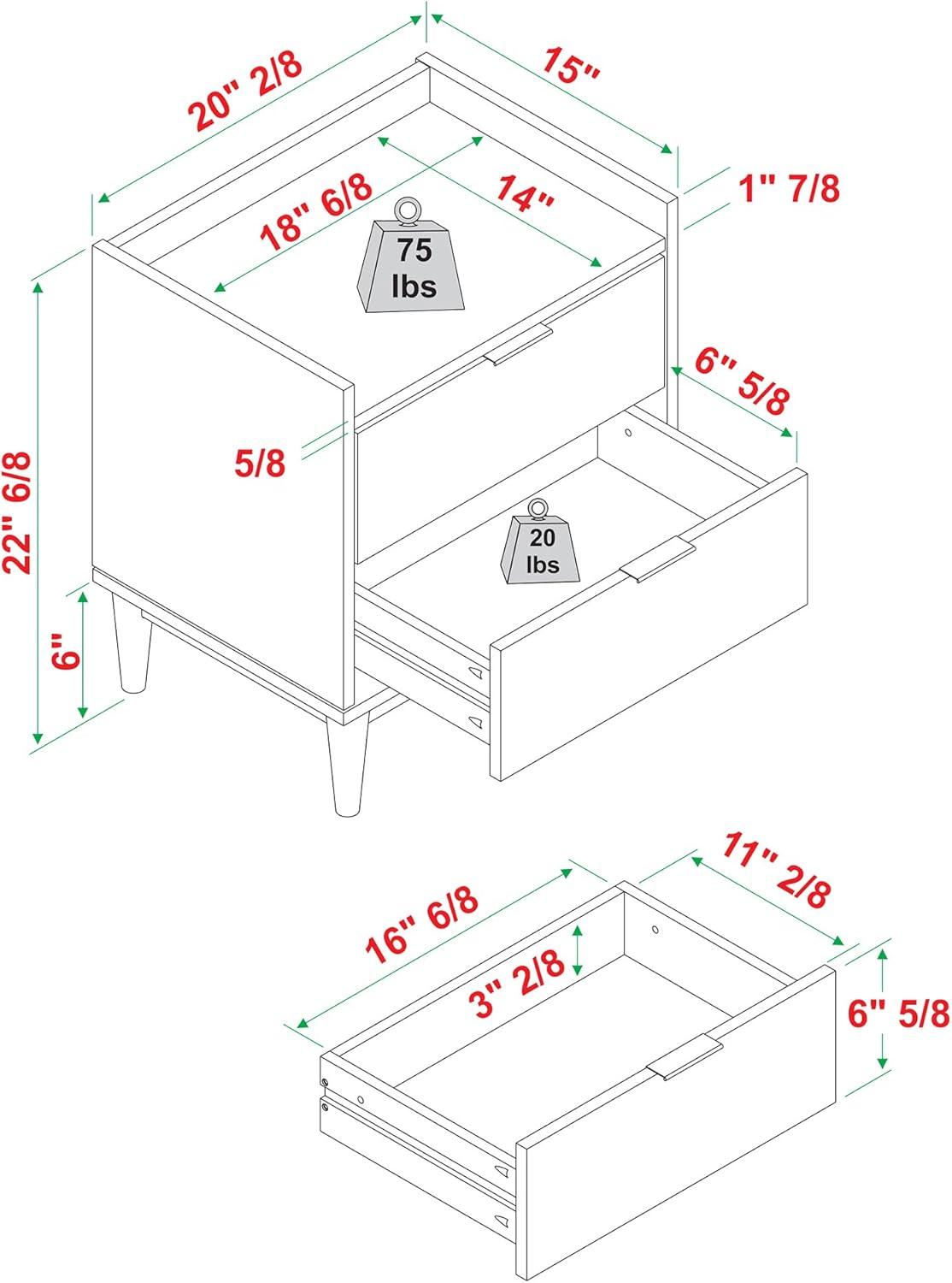 imageWalker Edison MidCentury Modern Solid Wood 2Drawer Nightstand 20 Inch BlackBlack
