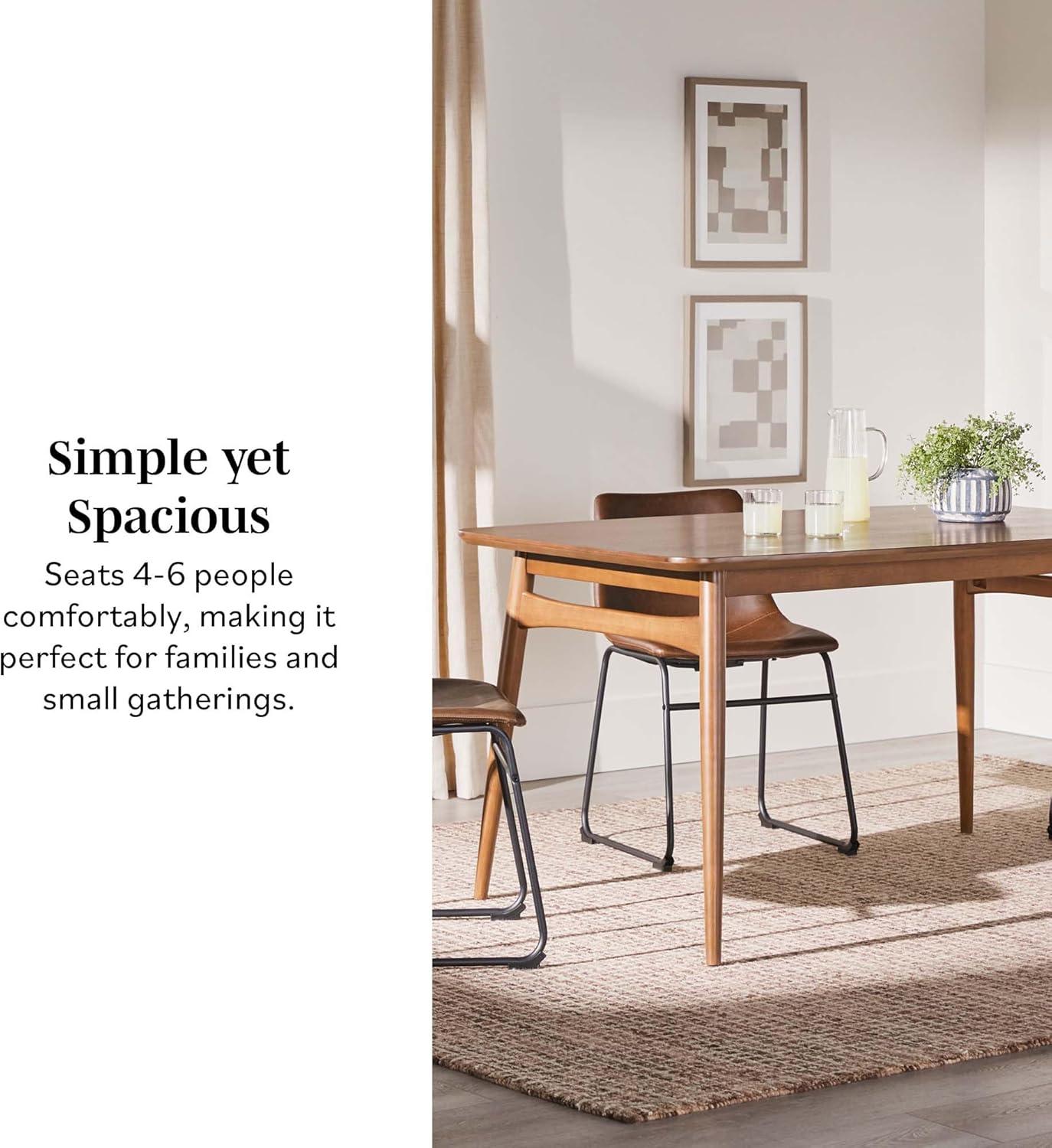 imageWalker Edison MidCentury Modern Solid Wood TaperedLeg Dining Table 59 Inch WalnutWalnut