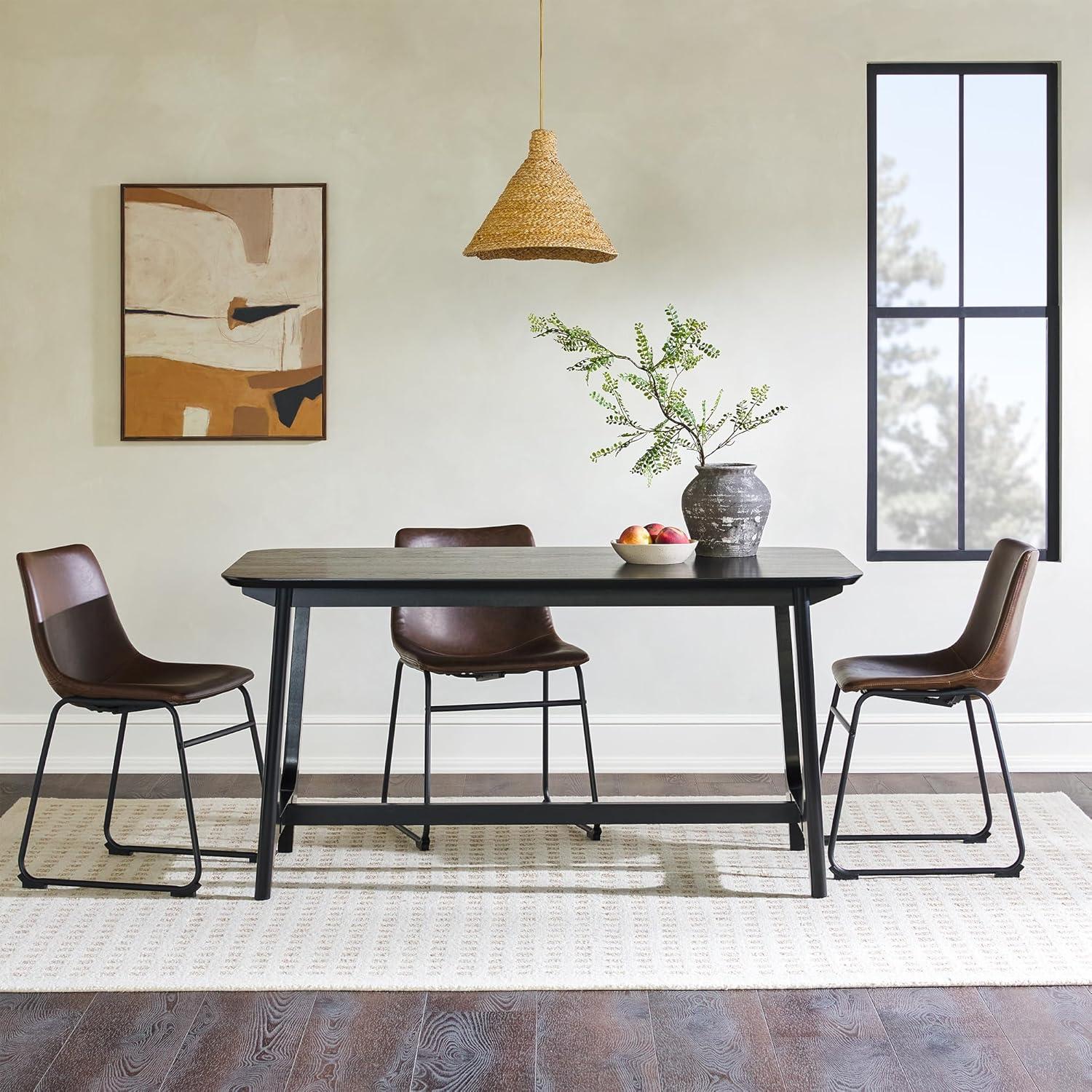imageWalker Edison MidCentury Modern Solid Wood Trestle Base Dining Table 60 Inch Black Ash VeneerBlack Ash