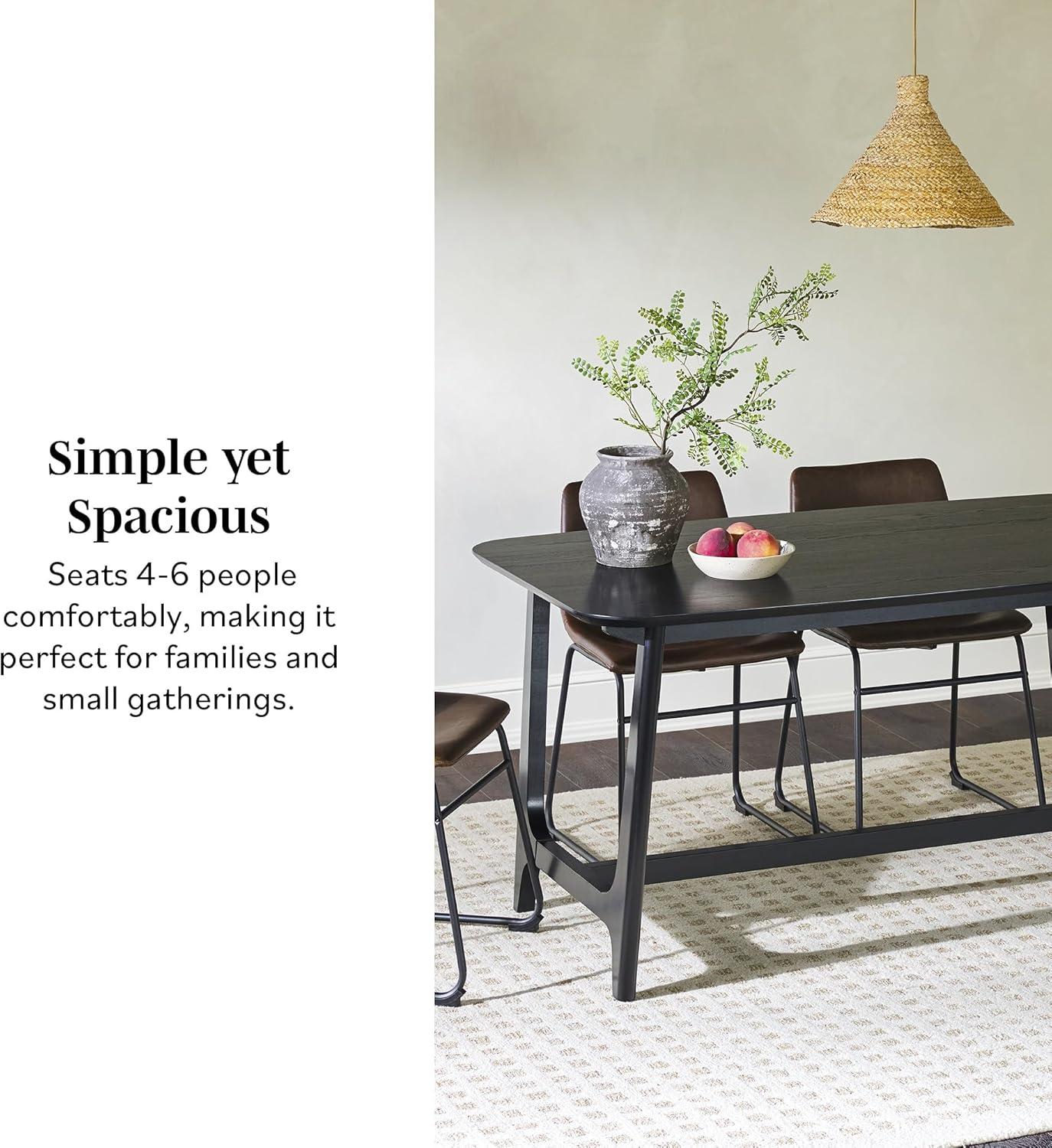 imageWalker Edison MidCentury Modern Solid Wood Trestle Base Dining Table 60 Inch Black Ash VeneerBlack Ash