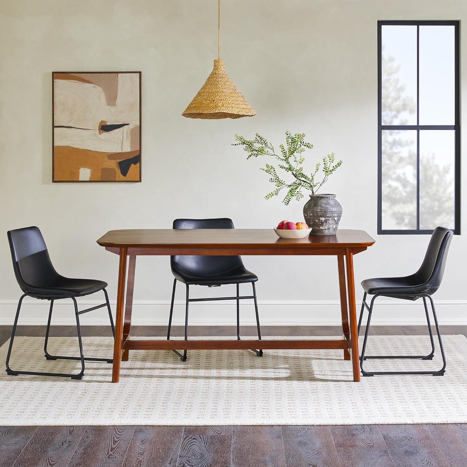 imageWalker Edison MidCentury Modern Solid Wood Trestle Base Dining Table 60 Inch Black Ash VeneerWalnut