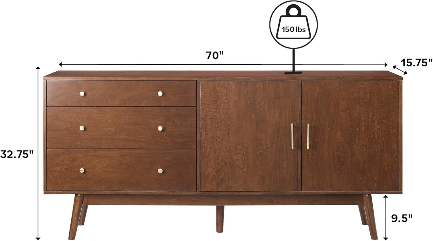 imageWalker Edison MidCentury Modern Wood Kitchen Buffet Sideboard Entryway Serving Storage Cabinet DoorsDining Room Console 70 Inch WalnutAcorn