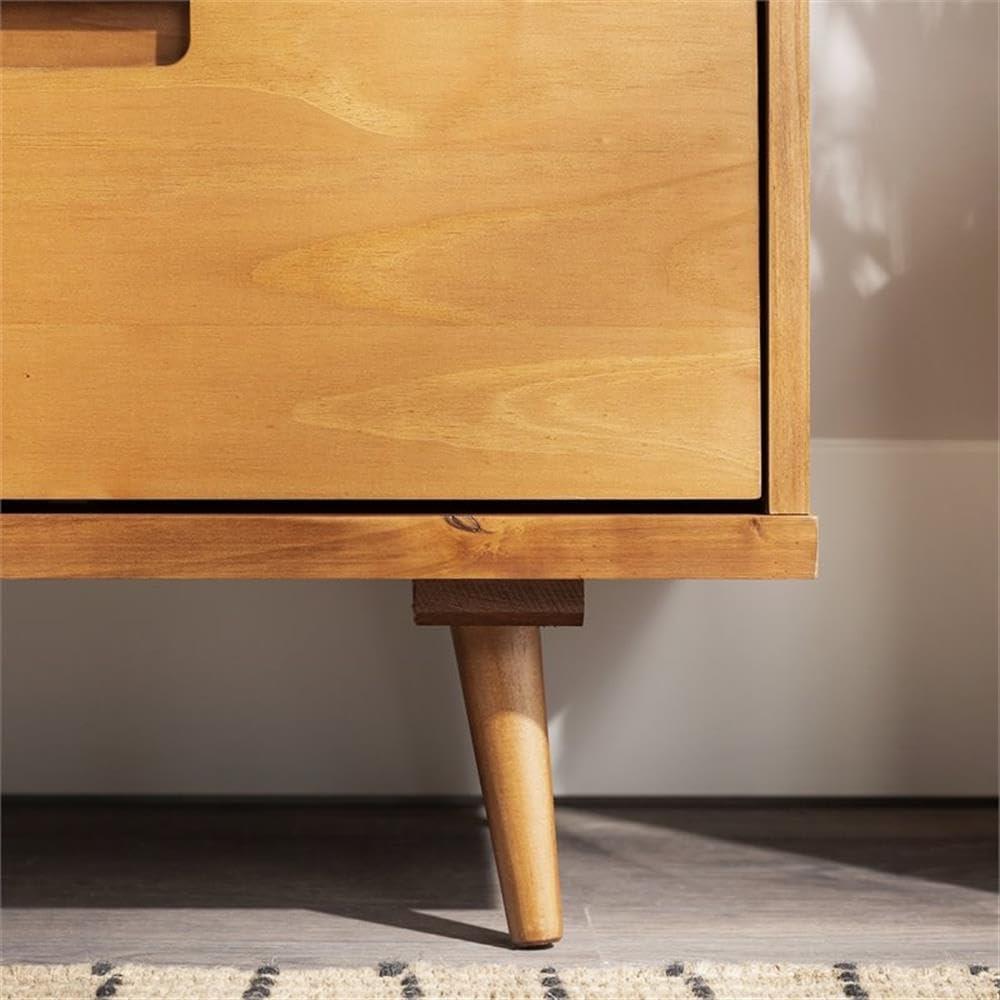 imageWalker Edison Millie Mid Century Modern 3 Drawer Solid Wood Low Stand for TVs up to 80 Inches 70 Inch CaramelCaramel