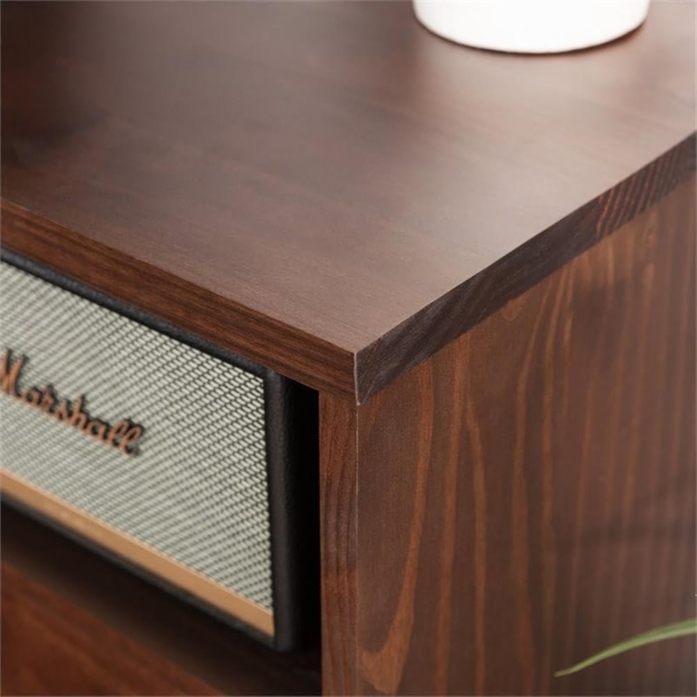 imageWalker Edison Millie Mid Century Modern 3 Drawer Solid Wood Low Stand for TVs up to 80 Inches 70 Inch CaramelWalnut