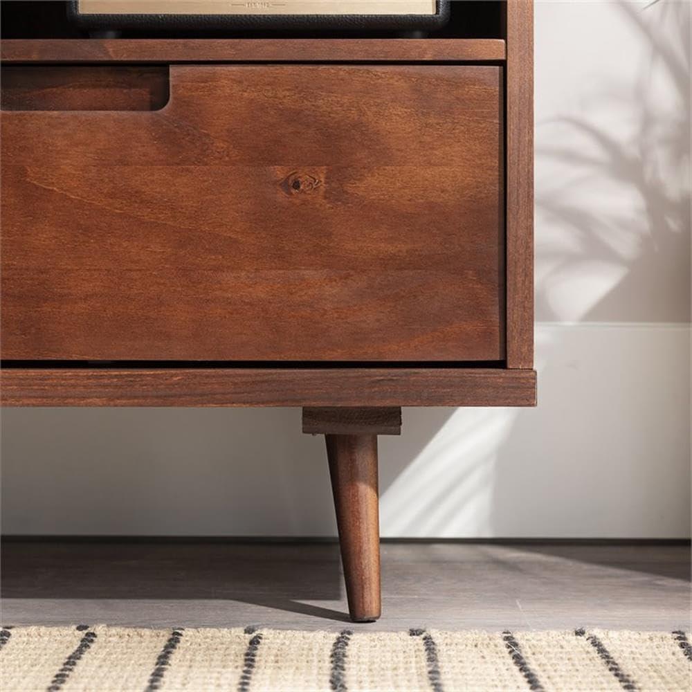 imageWalker Edison Millie Mid Century Modern 3 Drawer Solid Wood Low Stand for TVs up to 80 Inches 70 Inch CaramelWalnut