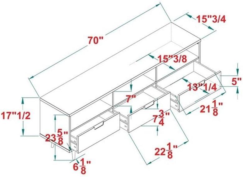 imageWalker Edison Millie Mid Century Modern 3 Drawer Solid Wood Low Stand for TVs up to 80 Inches 70 Inch CaramelWalnut