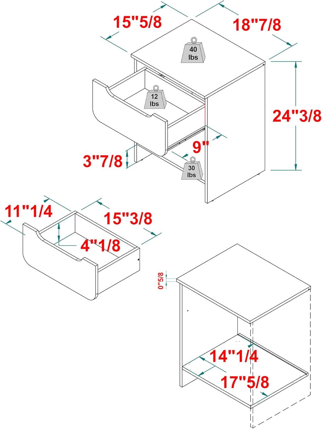 imageWalker Edison Modern 1Drawer Simple Nightstand 20 Inch RivieraBlack