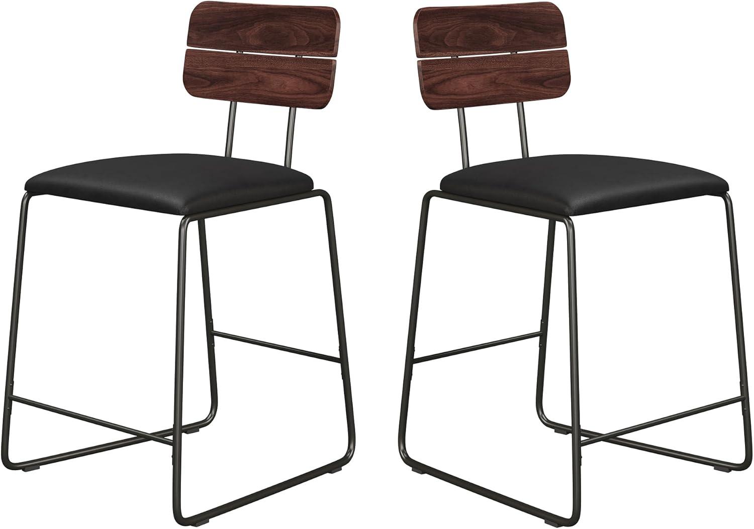 imageWalker Edison Modern 2Piece Minimalist Counter Stools with Wooden Back Set of 2 BlackBlack