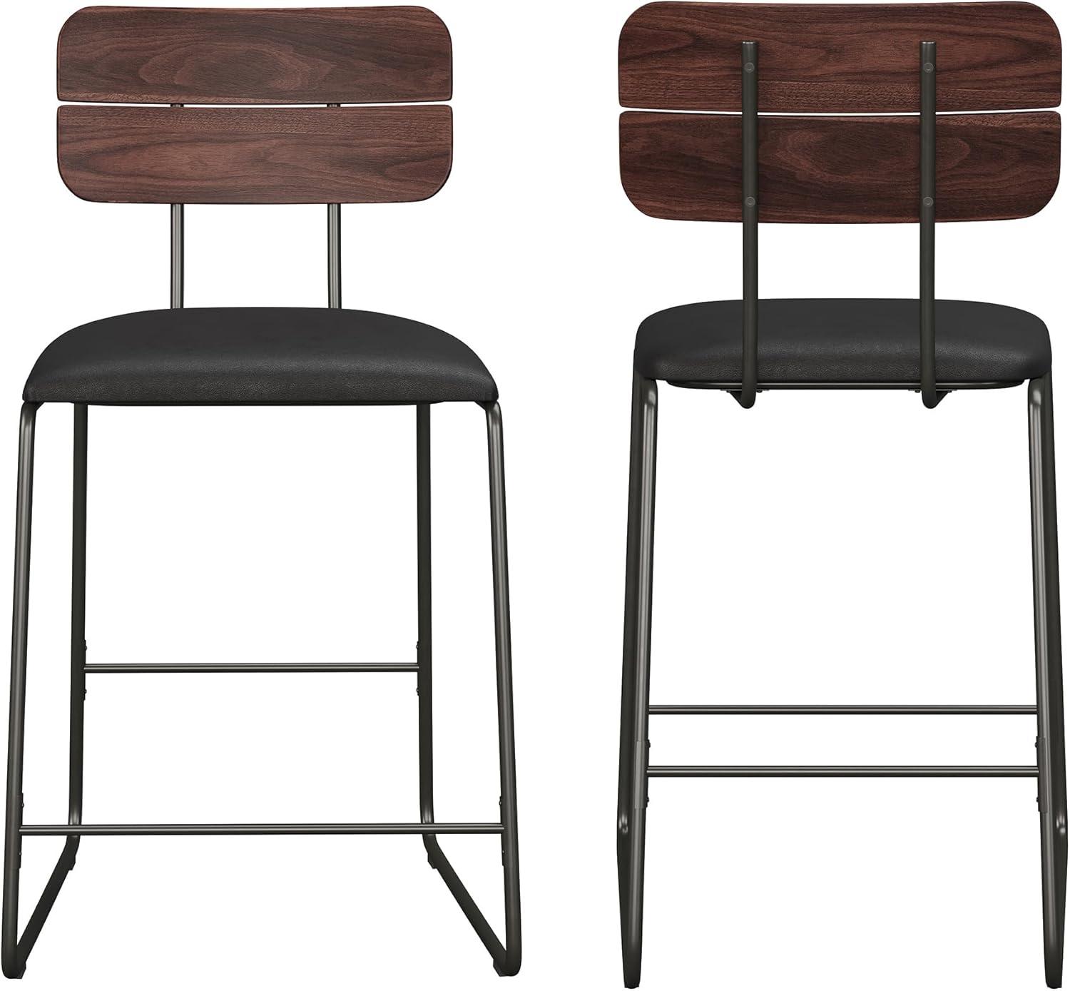 imageWalker Edison Modern 2Piece Minimalist Counter Stools with Wooden Back Set of 2 BlackBlack