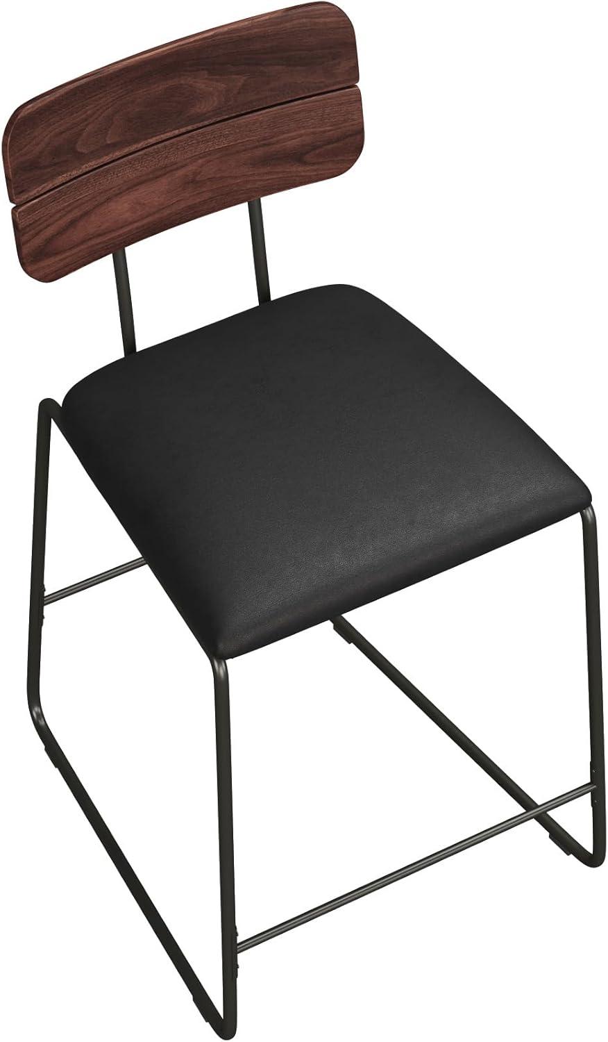 imageWalker Edison Modern 2Piece Minimalist Counter Stools with Wooden Back Set of 2 BlackBlack