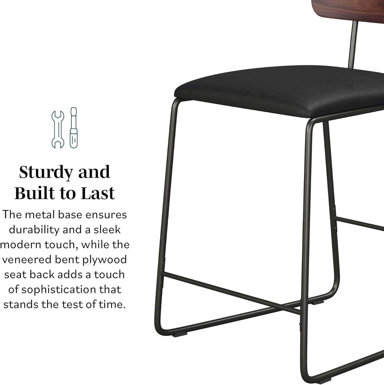 imageWalker Edison Modern 2Piece Minimalist Counter Stools with Wooden Back Set of 2 BlackBlack