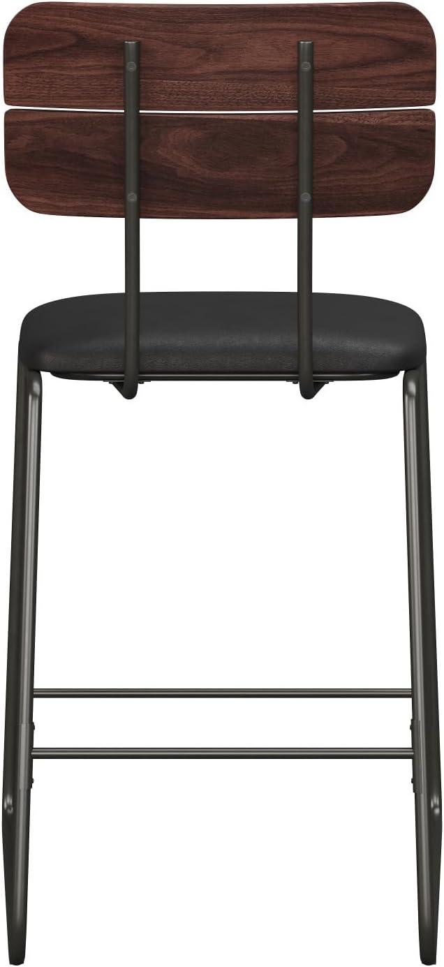 imageWalker Edison Modern 2Piece Minimalist Counter Stools with Wooden Back Set of 2 BlackBlack