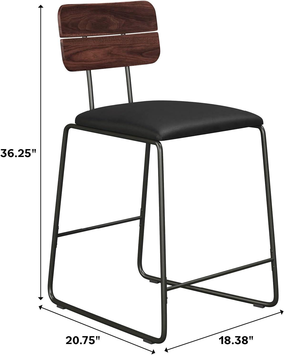 imageWalker Edison Modern 2Piece Minimalist Counter Stools with Wooden Back Set of 2 BlackBlack