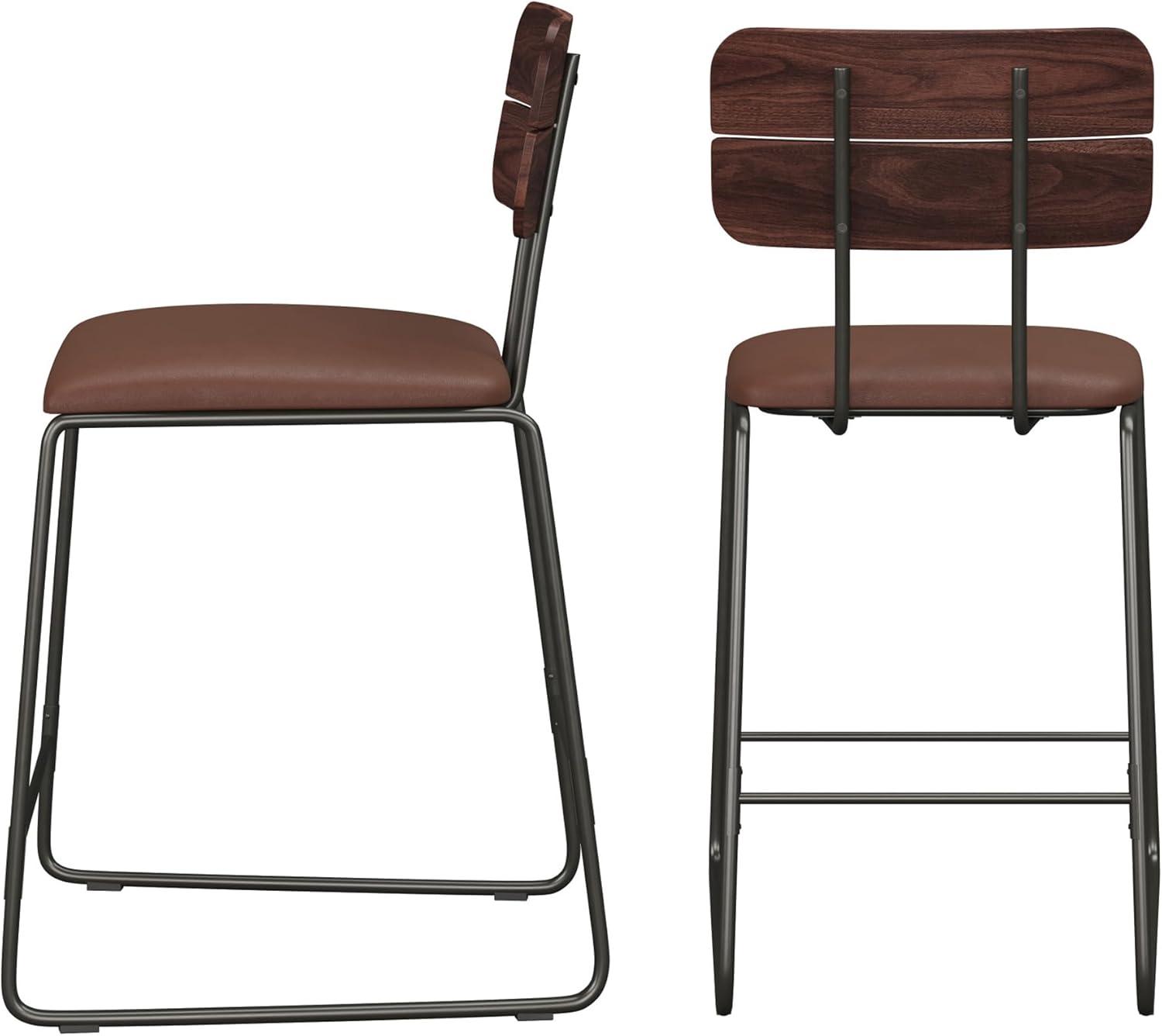 imageWalker Edison Modern 2Piece Minimalist Counter Stools with Wooden Back Set of 2 BlackBrown