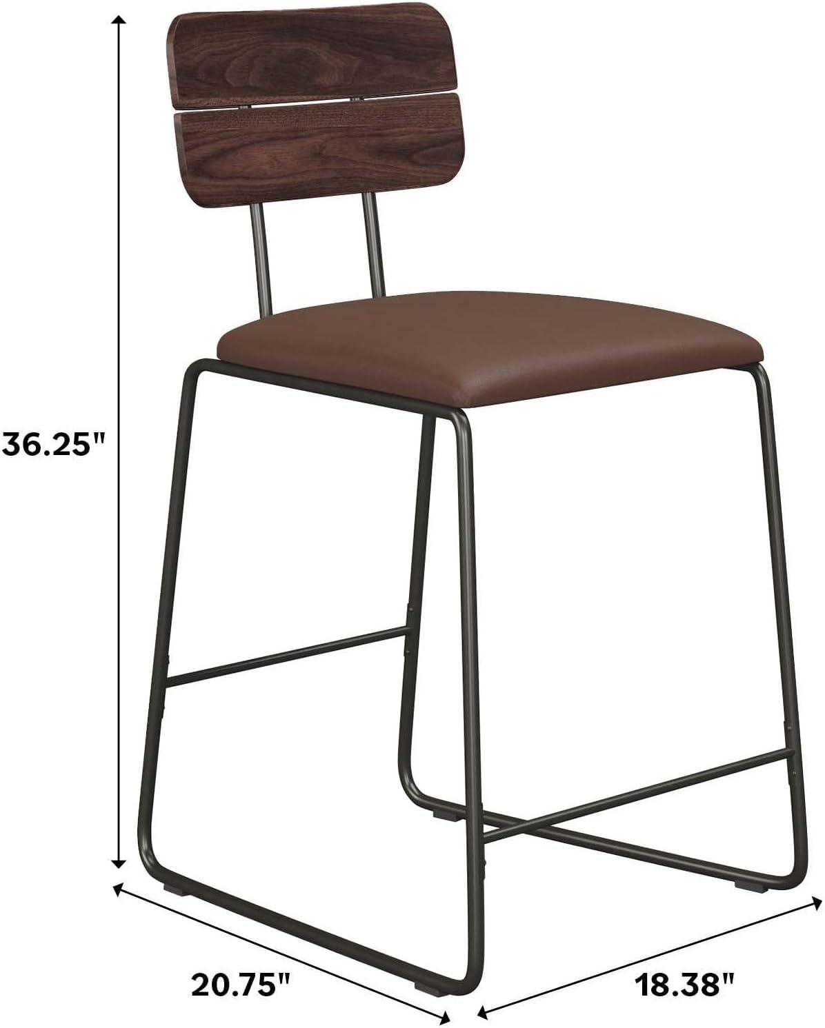 imageWalker Edison Modern 2Piece Minimalist Counter Stools with Wooden Back Set of 2 BlackBrown