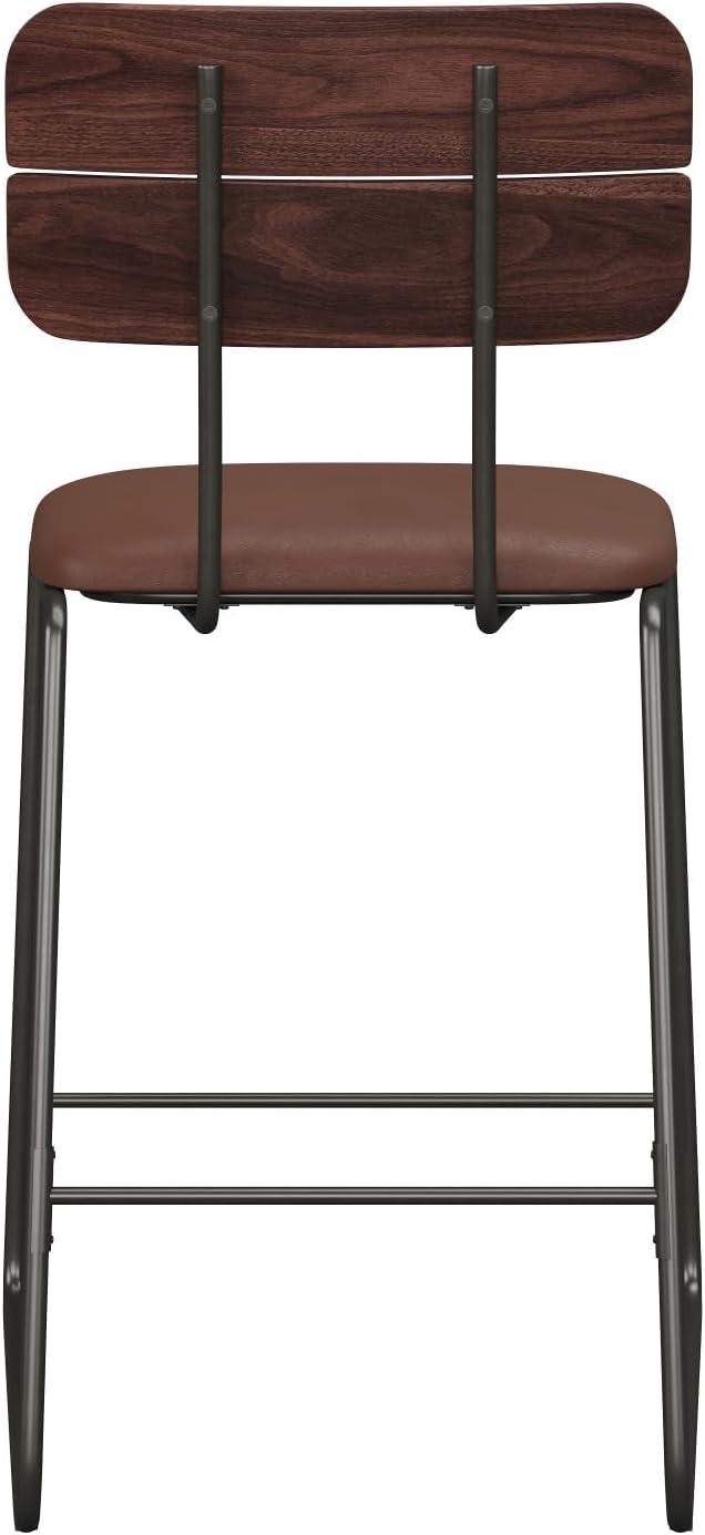 imageWalker Edison Modern 2Piece Minimalist Counter Stools with Wooden Back Set of 2 BlackBrown