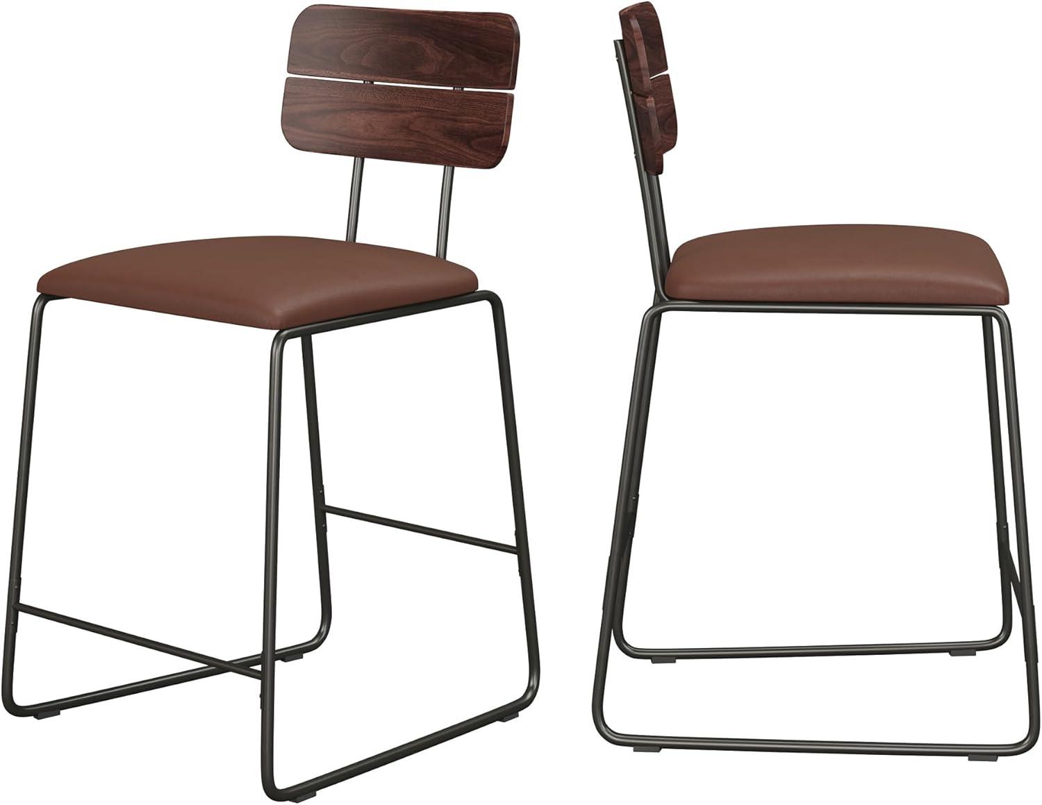 imageWalker Edison Modern 2Piece Minimalist Counter Stools with Wooden Back Set of 2 BlackBrown