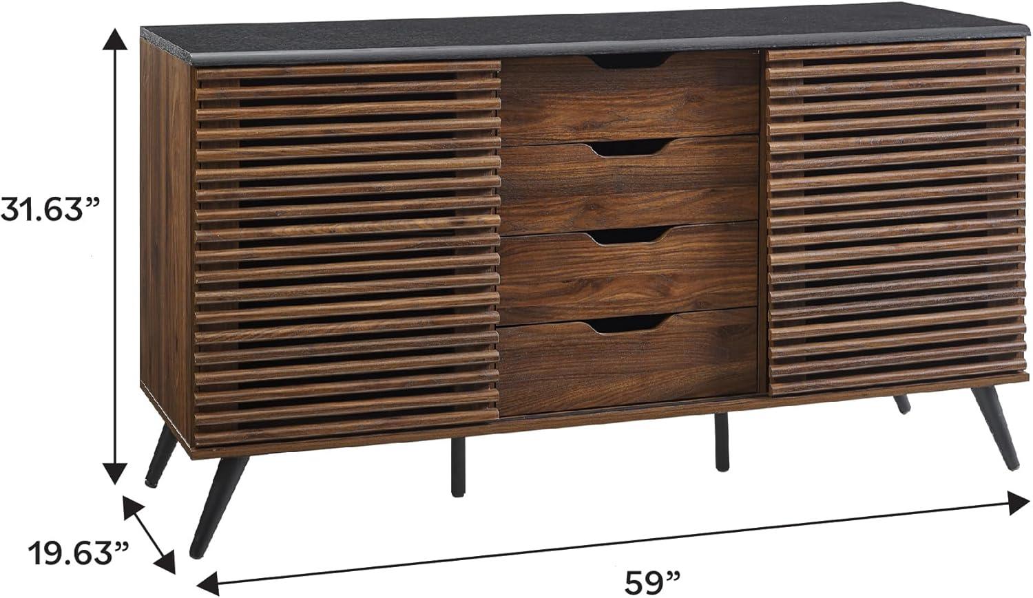 imageWalker Edison Modern 4 Drawer Sliding Door Wood Cabinet Buffet Entryway Serving Storage Cabinet Doors Dining Room Console 59 Inch Black and Slate GreyDark Walnut
