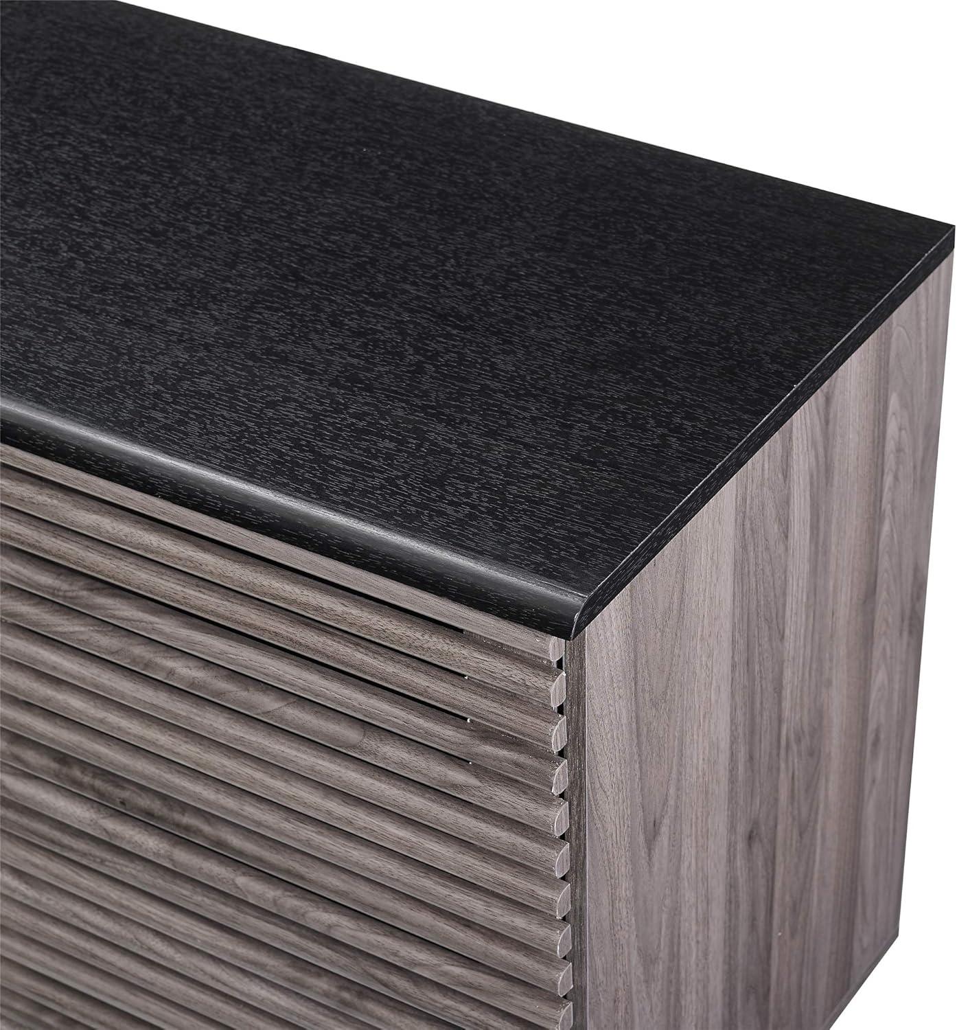 imageWalker Edison Modern 4 Drawer Sliding Door Wood Cabinet Buffet Entryway Serving Storage Cabinet Doors Dining Room Console 59 Inch Black and Slate GreySlate Grey